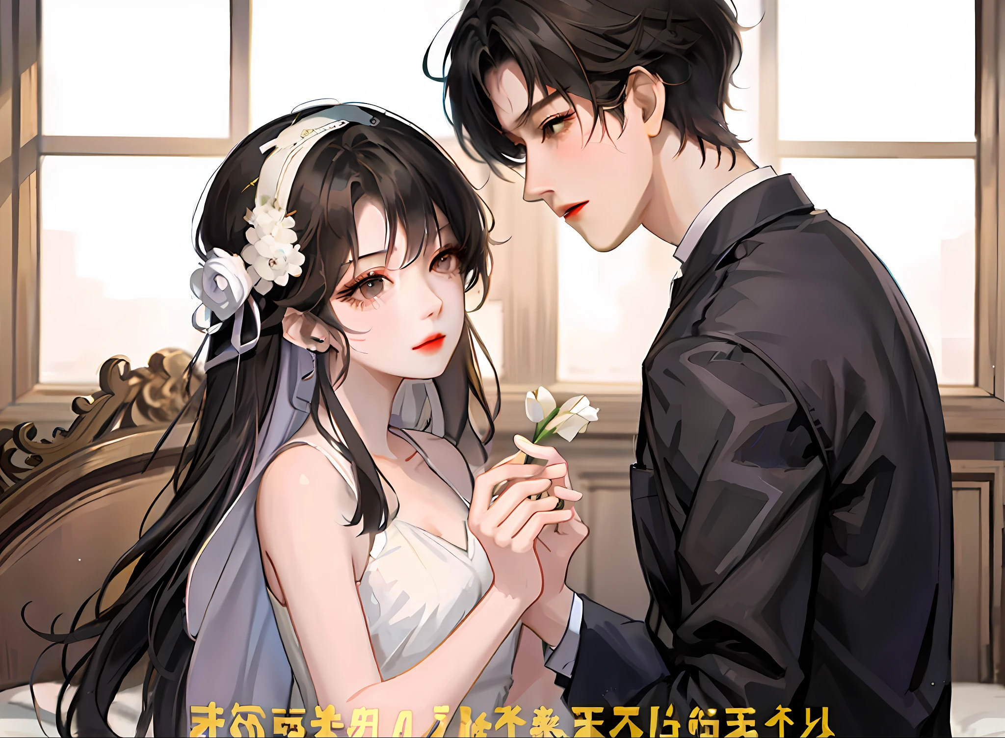 anime picture of a man and woman in a wedding dress, guweiz, 中 元 节, artwork in the style of guweiz, lovely couple, inspired by Bian Shoumin, high quality fanart, art cover, from girls frontline, shoujo romance, official fanart, anime cover, couple pose, inspired by Ma Yuanyu