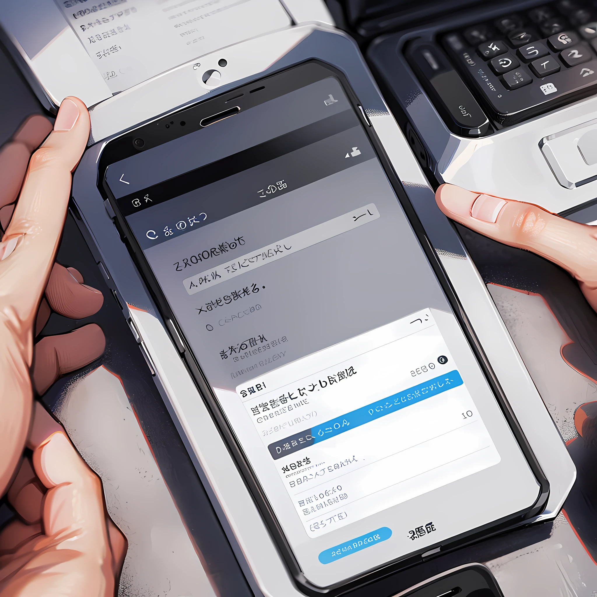 Phone, phone, screen picture, screen showing a man, personal information, sunglasses, white, super detailed, 4k