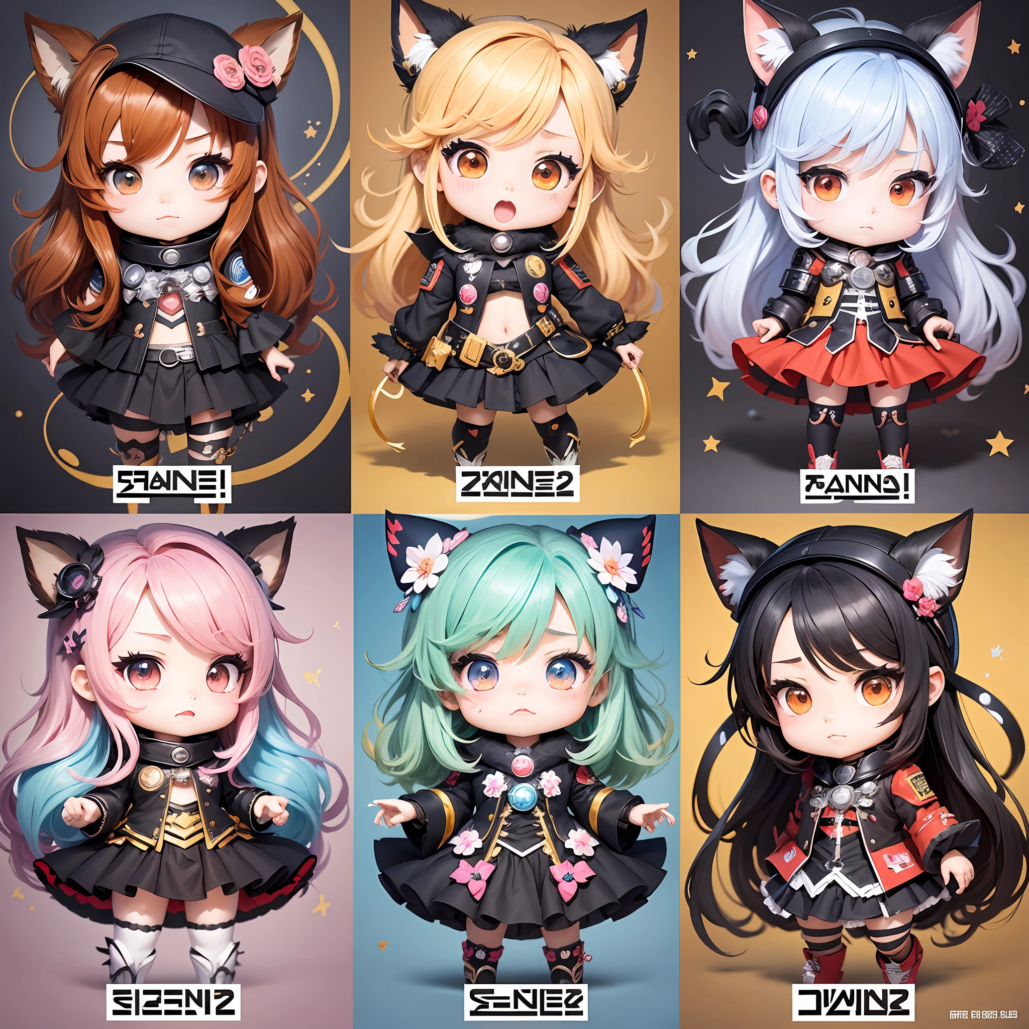 The character costumes are KPOP, 9 anime character stickers with different expressions, KPOP collection style, anime KPOP art style, KPOP frontline style, KPOP art style, KPOP style, official artwork, chibi art, pixiv, KPOP style, cute KPOP artwork Various poses, Trending on Art Station pixiv --auto --s2