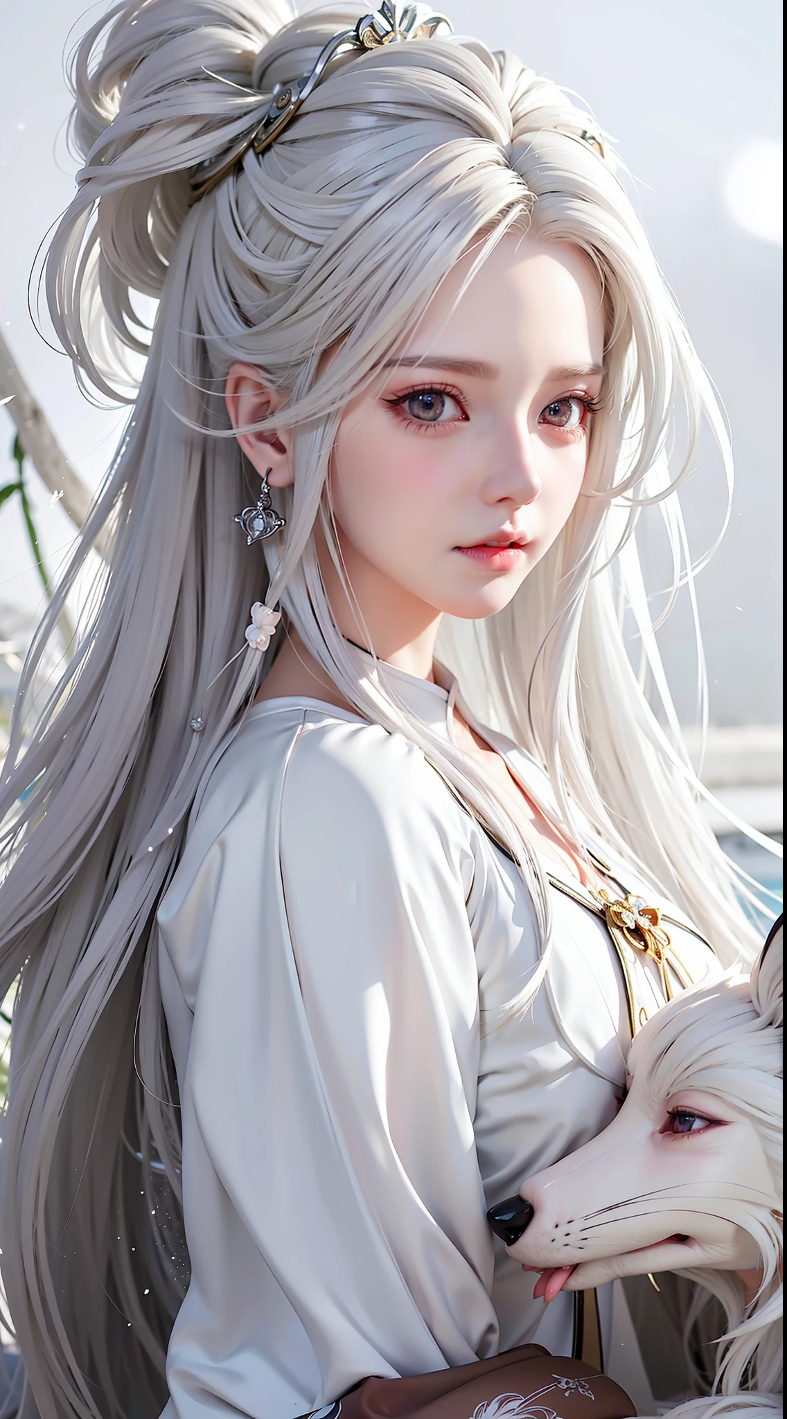 anime girl with long white hair and wolf, beautiful character painting, girl with white hair, with long white hair, white haired deity, perfect white haired girl, guweiz, detailed white long hair, with white long hair, white haired, anime girl with long hair, flowing white hair, beautiful anime portrait, white-haired, white haired lady, beautiful anime woman