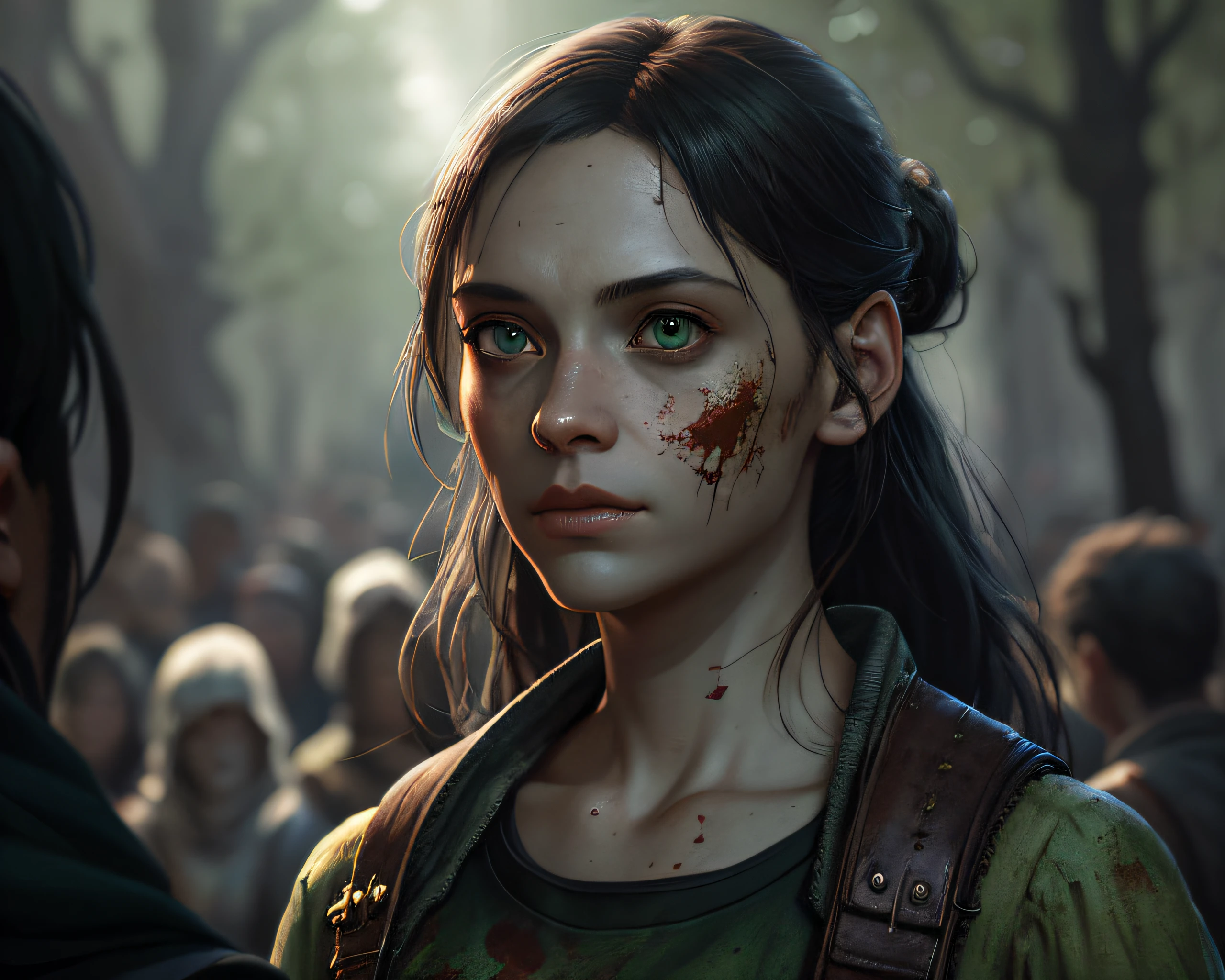 a portrait of a lonely beauty zombie girl alone in a crowd, alabaster skin, grunge outfit, crawed background, doubtful poses, perfect face, hyper detailed, dead inside, green eyes, (extremely detailed cg unity 8k wallpaper), the most beautiful artwork in the world, atey ghailan, in the style of studio ghibli, by jeremy mann, greg manchess, antonio moro, intricate, high detail, photorealistic painting art by midjourney and greg rutkowski, matte, bryan organ, extremely detailed cg unity 8k wallpaper, high detail, photorealistic painting art by midjourney and greg rutkowski, matte, bryan organ, extremely detailed cg unity 8k wallpaper, high detail, photorealistic painting art by midjourney and greg rutkowski, matte, bryan organ, extremely detailed cg unity 8k wallpaper, high detail, photorealistic painting art by midjourney and greg rutkowski, matte, bryan organ
