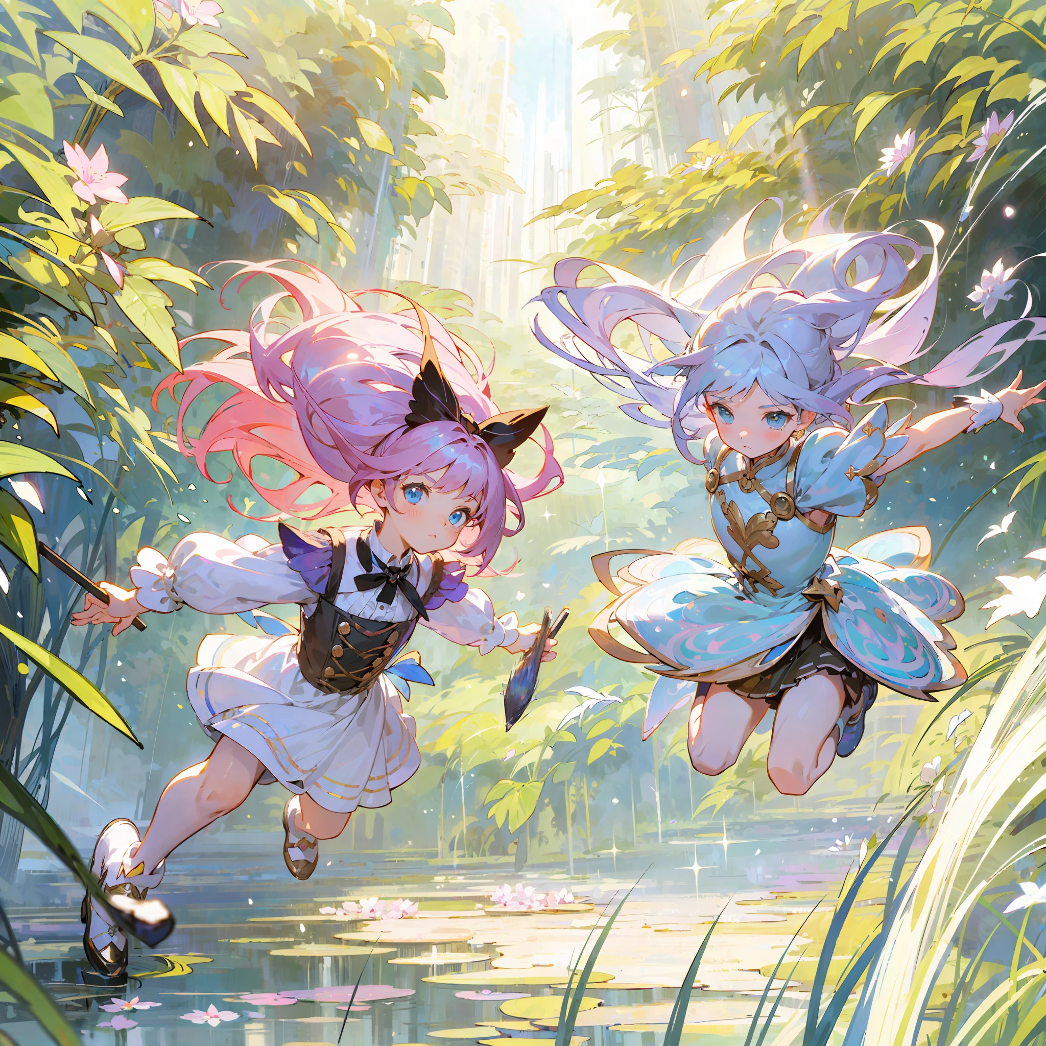 Magical girl, sparkling light, ambiguity drawn with a brush, very pastel painting, hair with insanely detailed three-dimensional effect: 1.4, Claude Monet, vividly