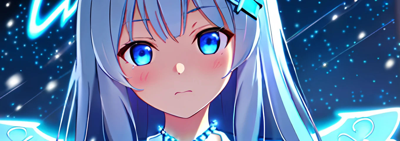 (sunaookami shiroko:1.2), {{{{masterpiece, extremely detailed, intricate details, soft focus, 8K, highres, depth of field, absurdres, high quality facial shadowing, dynamic shadowing, extreme shaders, cinematic lighting, perfect lighting, soft lighting, hazy lighting, blurry foreground, lens flare}}}}, best quality, asian qualities, {front view}, (solo:1.2), (beautiful young girl:1.3), high school girl, {{{extremely detailed girl, perfect anatomy, perfect body}}}, (detailed neon angel halo:1.4), bright blue double halo, (beautiful-detailed hair:1.3), dark silver hair, luscious curly hair, (hair splayed out:1.2), beautiful-detailed facial structure, detailed beautiful face:1.3, sexy face, cute face, slender facial structure, (detailed face:1.33), (beautiful-detailed eyes:0.7), big eyes, (detailed eyes:1.2), glowing bright blue eyes, cat eyes, silver cat ears, (detailed boobs:1.3), small size boobs, (detailed facial expression:1.1), shy, slightly open mouth, detailed red blush, shy hand gesture, (detailed hair ornament:1.3), (white angel side hair ornament:1.3), (detailed necklace:1.2), (glowing blue cross necklace:1.3), (winter school uniform:1.3), winter night, (enhanced background:1.4), snow falling at midnight with clear skies overhead, snow on sidewalks with Christmas lights on tree's surrounded the viewer, (cowboy shot:1.1), hazy photo, (warm photo:1.3)