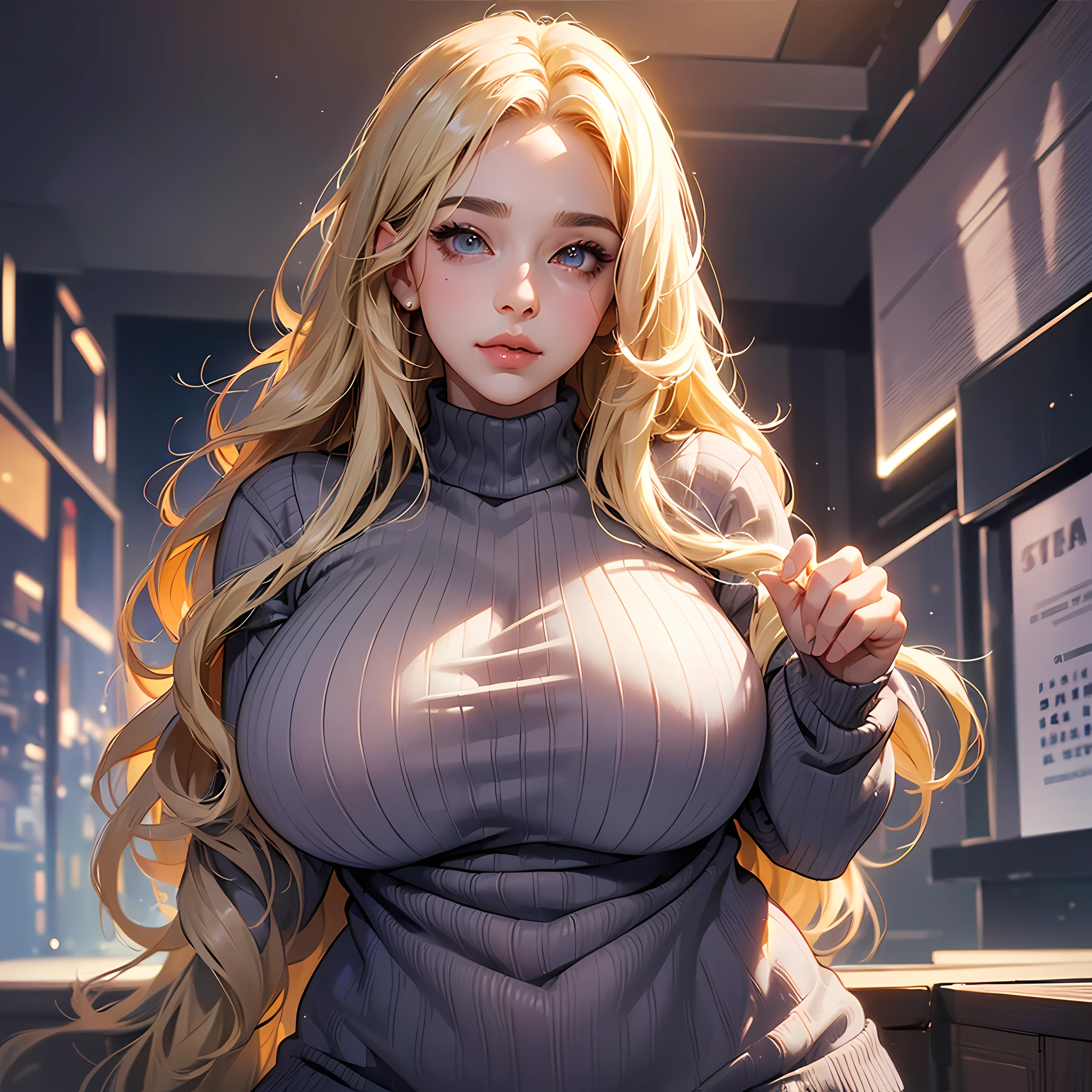 ((extremely oversized breasts)), ((extremely huge breasts)), (oversized body proportions), (oversized chest proportions), masterpiece, best quality, ultra-detailed, (1girl), oppai, young, cute, beautiful detailed eyes, slight smile, (upper body focus), messy hair, plump lips, (wearing tight sweater), --auto --s2