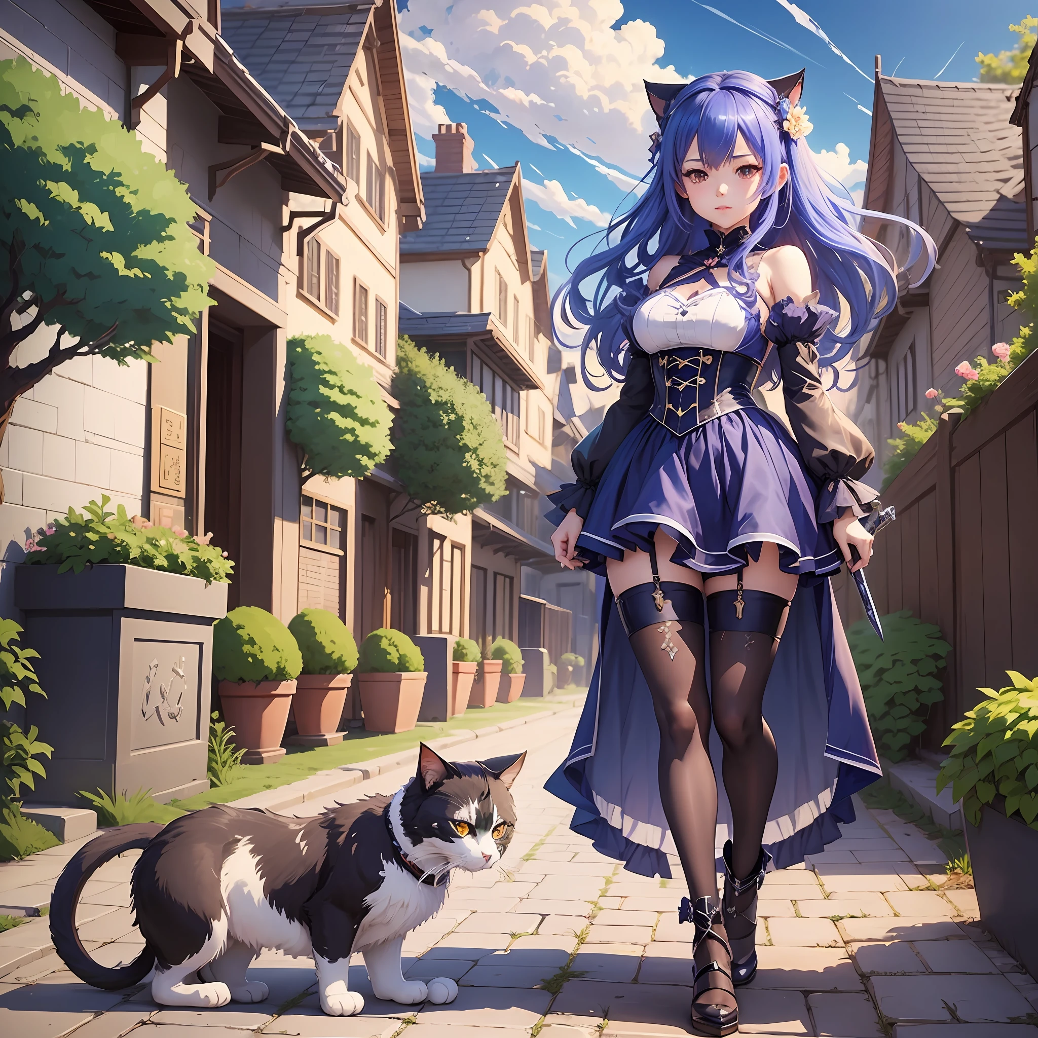 Anime characters with swords and dresses and cats, Azure Lane style, Kilo wind pixel art, Ecchi anime style, Anime character design, best anime character design, anime goddess, anime full body illustration, ecchi style, cute anime character design, anime character reference sheet, anime character art --auto --s2