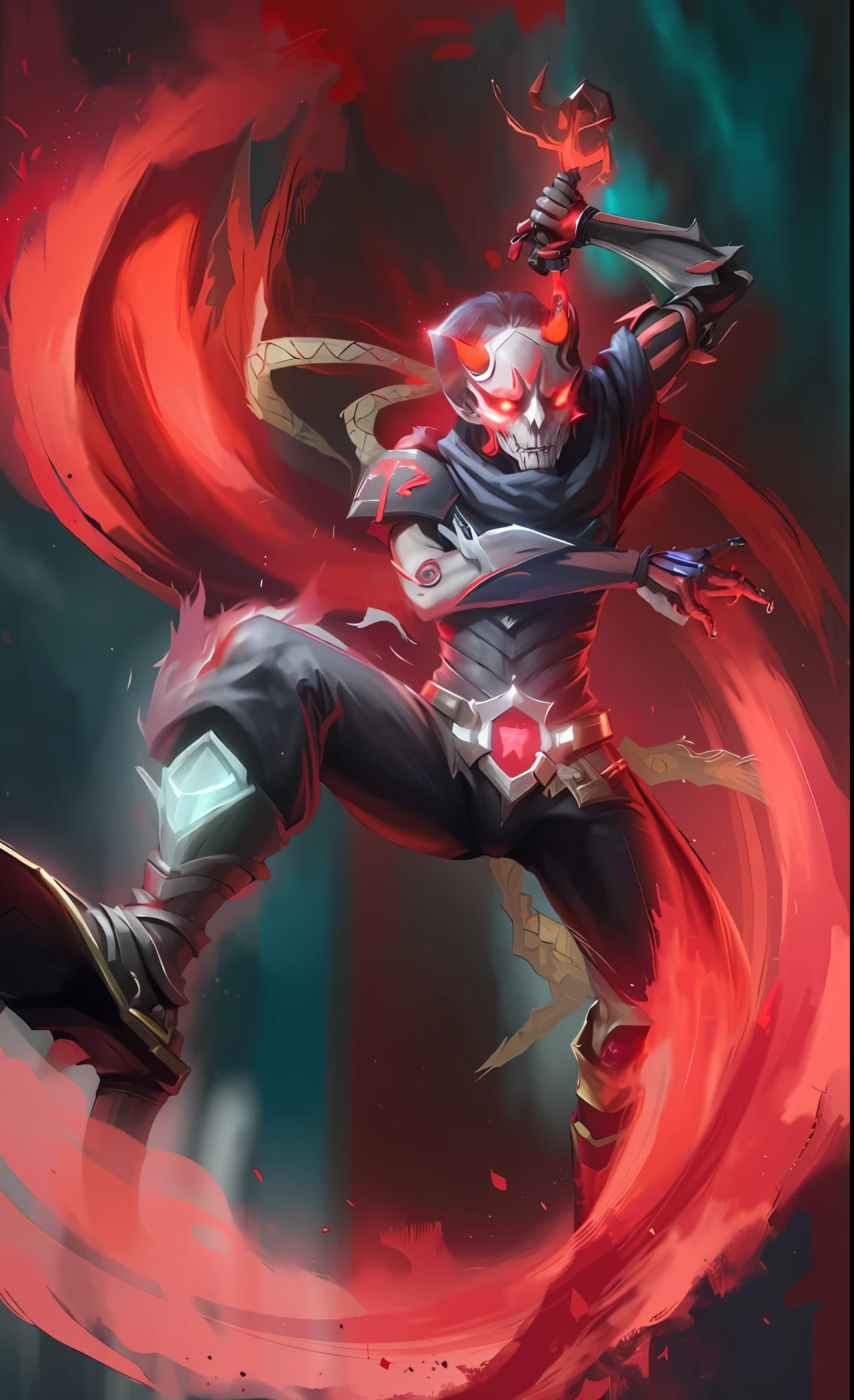 a painting of a man with a red light on his face, shaco from league of legends, league of legends style art, akali, king of time reaper, style of league of legends, style league of legends, emitting evil red aura, akali from league of legends, evil aura, hero from dota 2, league of legends art style