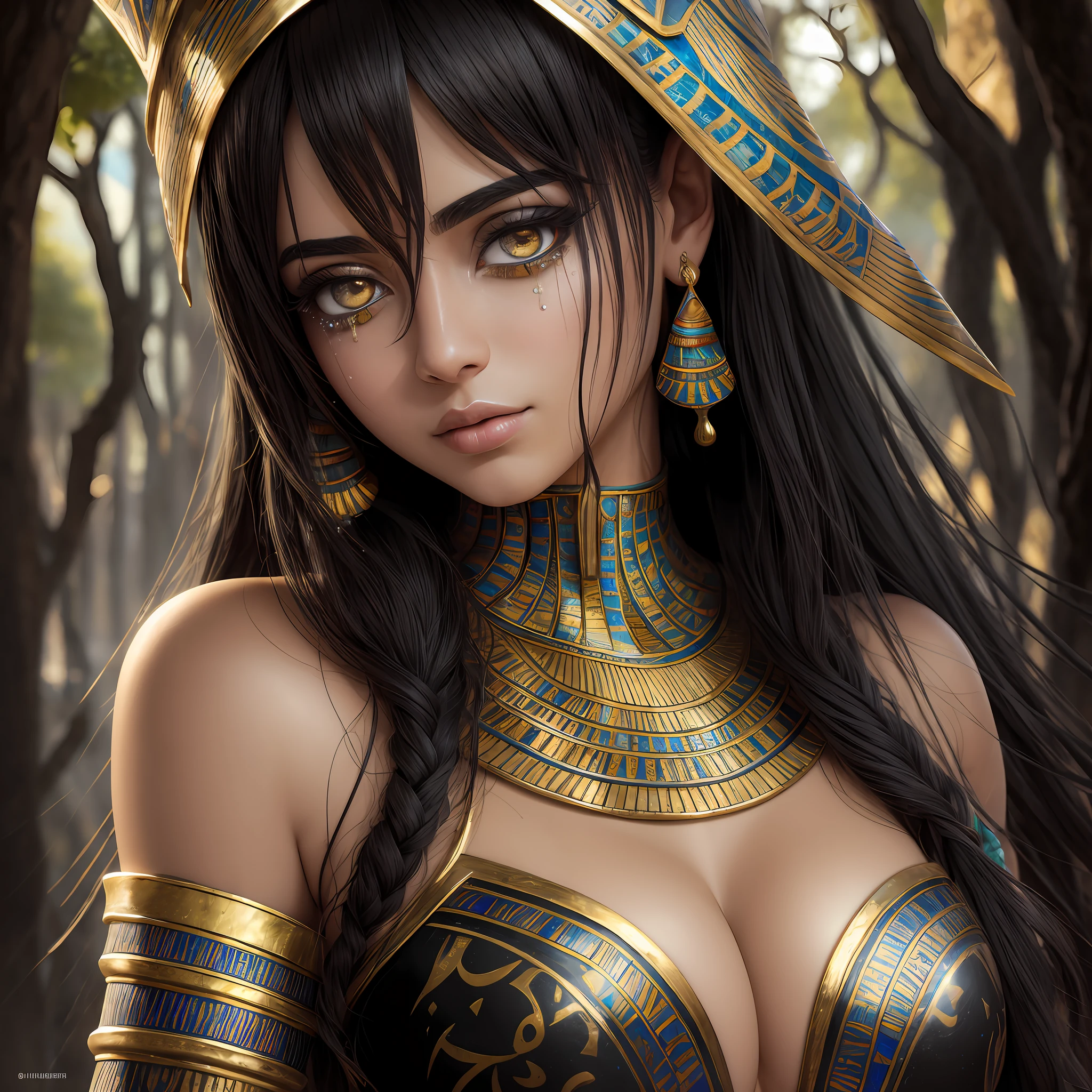 shukezouma, octane render, hdr, (hyperdetailed: 1.15), (soft light, sharp: 1.2), 1girl, beautiful egyptian, ultra detailed eyes, mature, fat, thick, paint drops, ink teardrops, woman made of paint, entirely paint, splat, splash, long black hair, egyptian clothing made of paint, egyptian clothing ultra detailed texture, egyptian paint clothing, paint bulb, exposed neckline, sexy, paint drops, outdoor, exposed shoulders, sakura trees, tears, sexy, visible shoulders, exposed thighs, semi-naked, focus on face, beautiful face, shadow