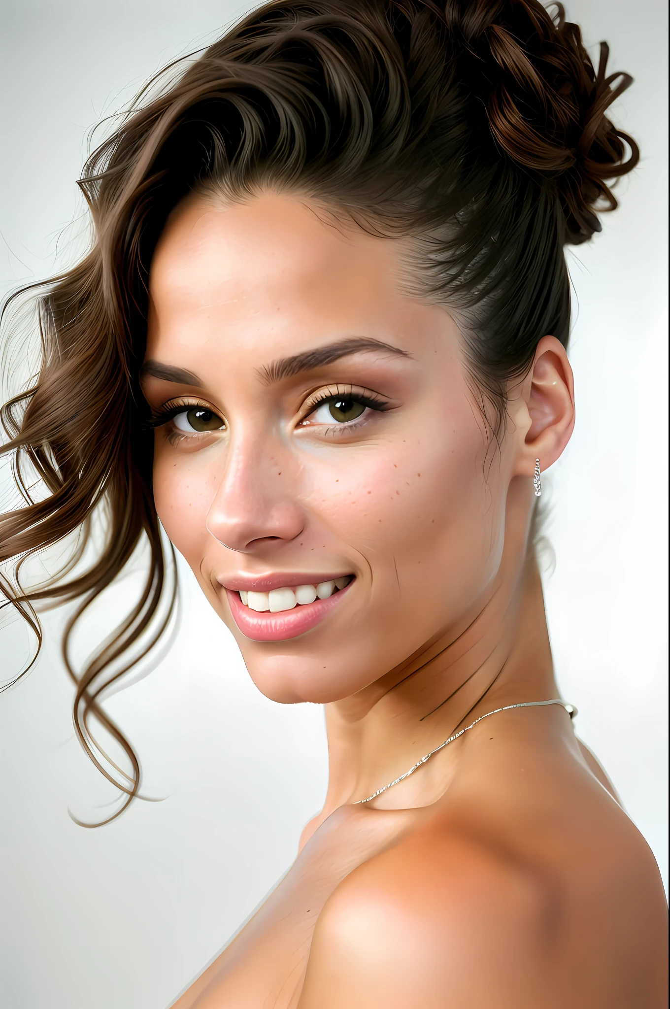 award winning fashion photo, photograph, ultra photorealistic, photorealism, real upper body portrait of alicia keys, (wearing casual dress), beautiful face, real her body shape, real her face shape, real her eyes color, real her anatomy, (simply white background), beautiful design, from the front, extremely detailed pores and skin texture, amazing fine detail, absurdres, hyper realistic lifelike texture, expressive look, smiling seductively, best quality, sexy, sharp focus, looking at viewer, dramatic lighting, studio lighting, cinestill, film grain, taken with hasselblad H6D 100c, the HCD 24mm lens, by Mario Testino, medium shot