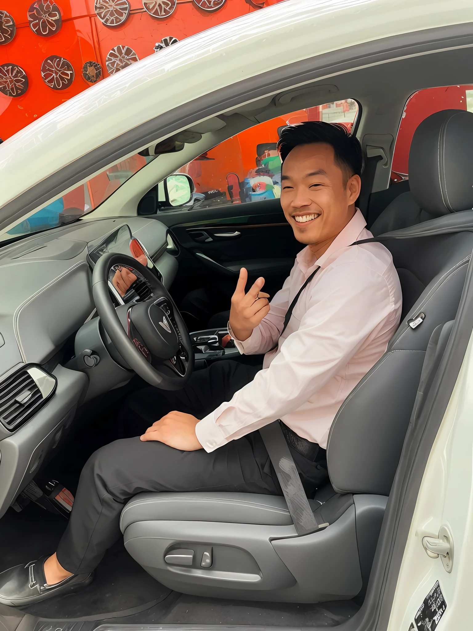 smiling man sitting in a car with his hand up, victor ngai, 🤬 🤮 💕 🎀, 🕹️ 😎 🔫 🤖 🚬, hoang long ly, hoang lap, ren heng, very very happy, bao pham, 🔞🤡, 🕹️ 😎 🚬, with a happy expression, diy, steve zheng