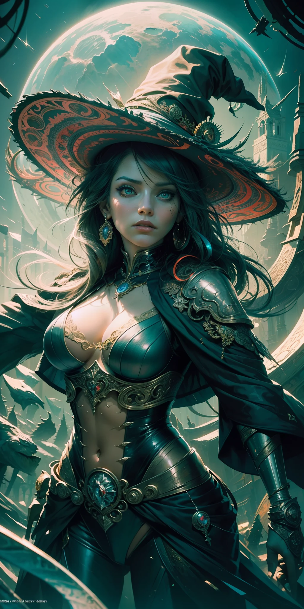 (best quality: 1.1), (masterpiece: 1.1), detailed, perfect anatomy, 2 girl, medium shot, (wide hips: 1.2), wizard, masterpiece, best quality, mature witch, witch hat, grumpy lighting, bright, bright, mysterious, mystical, magical, rim lighting, vibrant, psychedelic, colorful, intricate, elegant, sharp focus, highly detailed, digital painting, concept art, matte, masterpiece, hyper detailed ultra sharp, vibrant aesthetics, blood wave, colorful, psychedelic, ornate, intricate, digital painting, concept art, smooth, sharp focus, illustration, beautiful female,