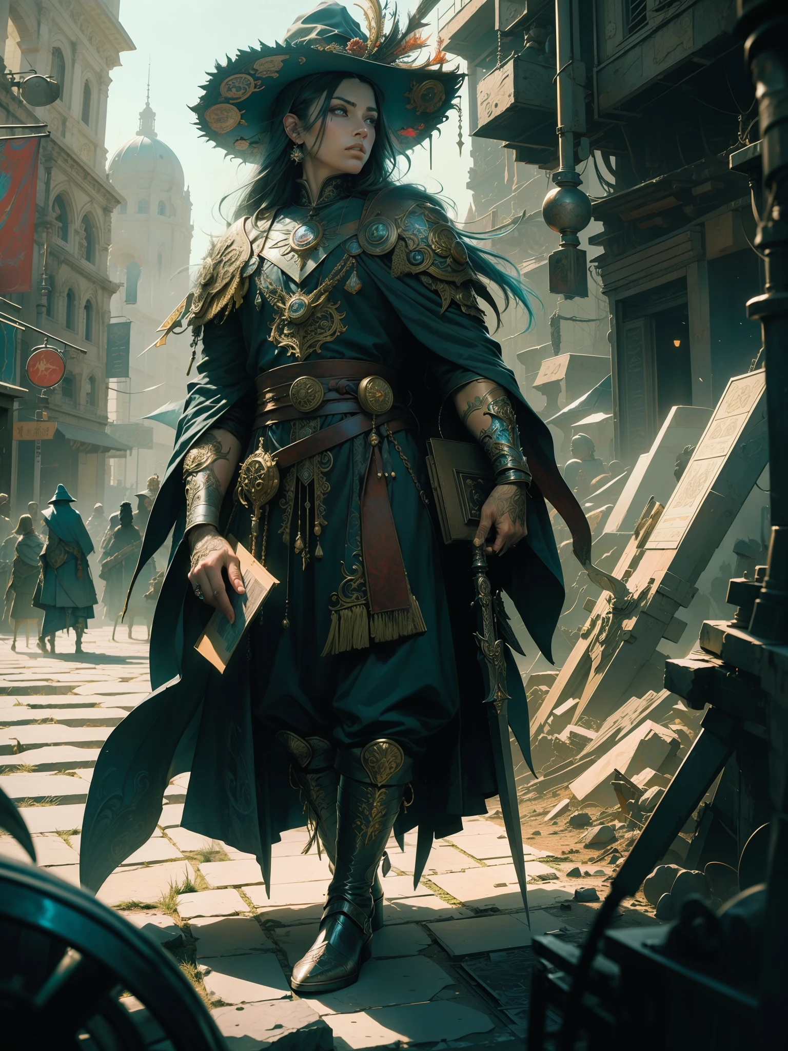 (best quality: 1.1), (masterpiece: 1.1), detailed, perfect anatomy, 1 boy, medium shot, mage, masterpiece, best quality, mature wizard, wizard hat, moody lighting, brightness, bright, mysterious, mystical, magical, rim lighting, vibrant, psychedelic, colorful, intricate, elegant, sharp focus, highly detailed, digital painting, concept art, matte, masterpiece, hyper detailed ultra sharp, vibrant aesthetics, blood wave, colorful, psychedelic, ornate, intricate, digital painting, concept art, smooth, sharp focus, illustration