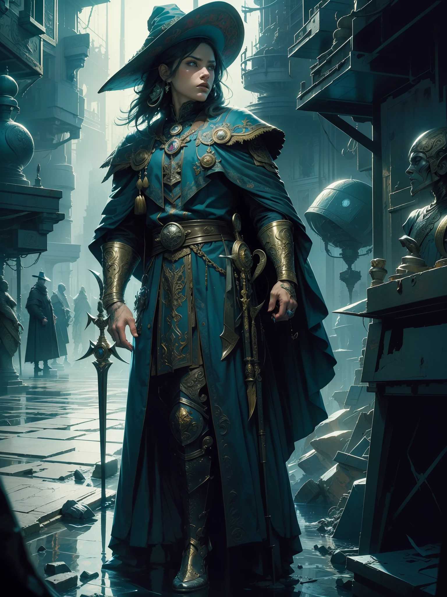 (best quality: 1.1), (masterpiece: 1.1), detailed, perfect anatomy, 1 boy, medium shot, mage, masterpiece, best quality, mature wizard, wizard hat, moody lighting, brightness, bright, mysterious, mystical, magical, rim lighting, vibrant, psychedelic, colorful, intricate, elegant, sharp focus, highly detailed, digital painting, concept art, matte, masterpiece, hyper detailed ultra sharp, vibrant aesthetics, blood wave, colorful, psychedelic, ornate, intricate, digital painting, concept art, smooth, sharp focus, illustration