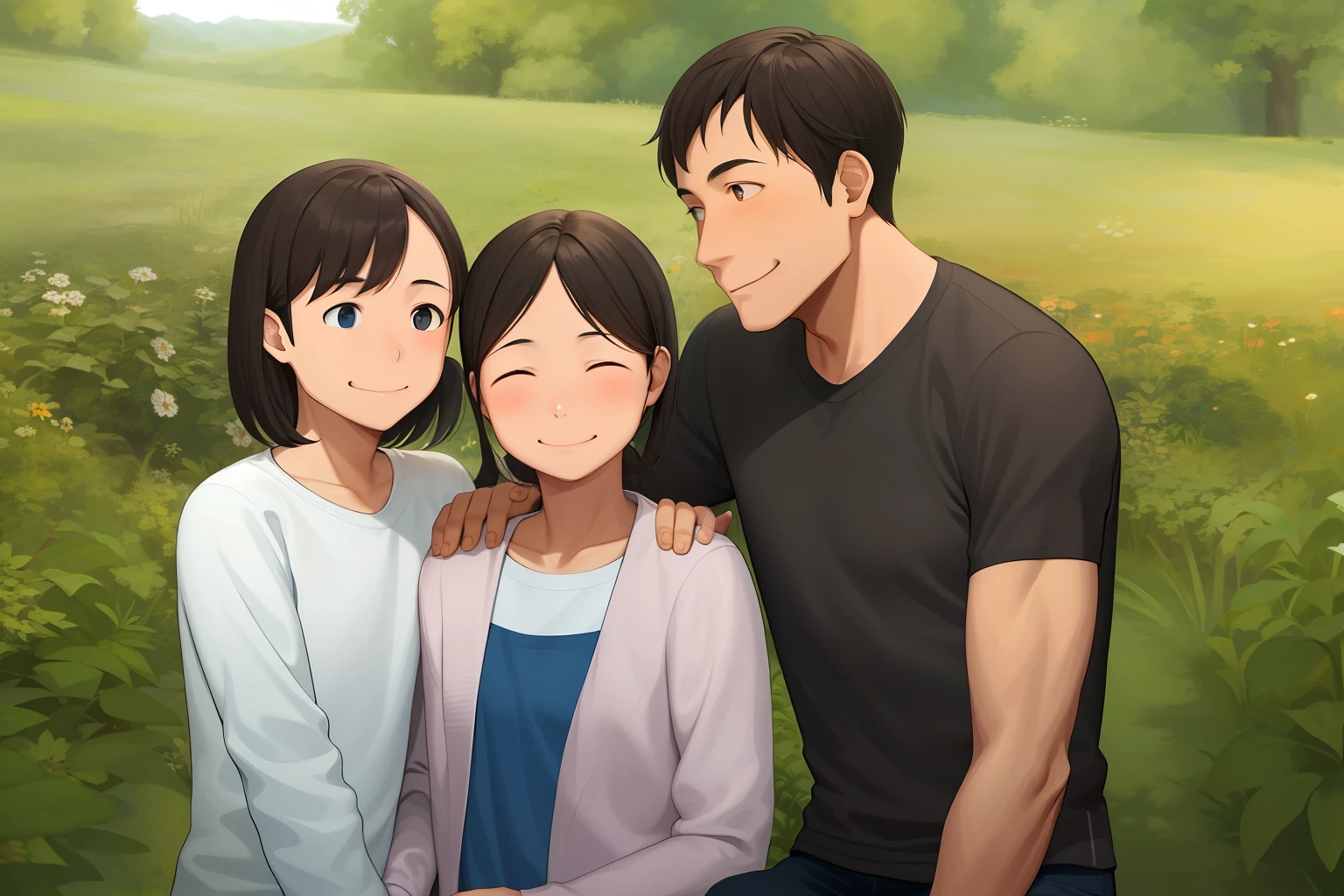 A family of three (father, mother and son)