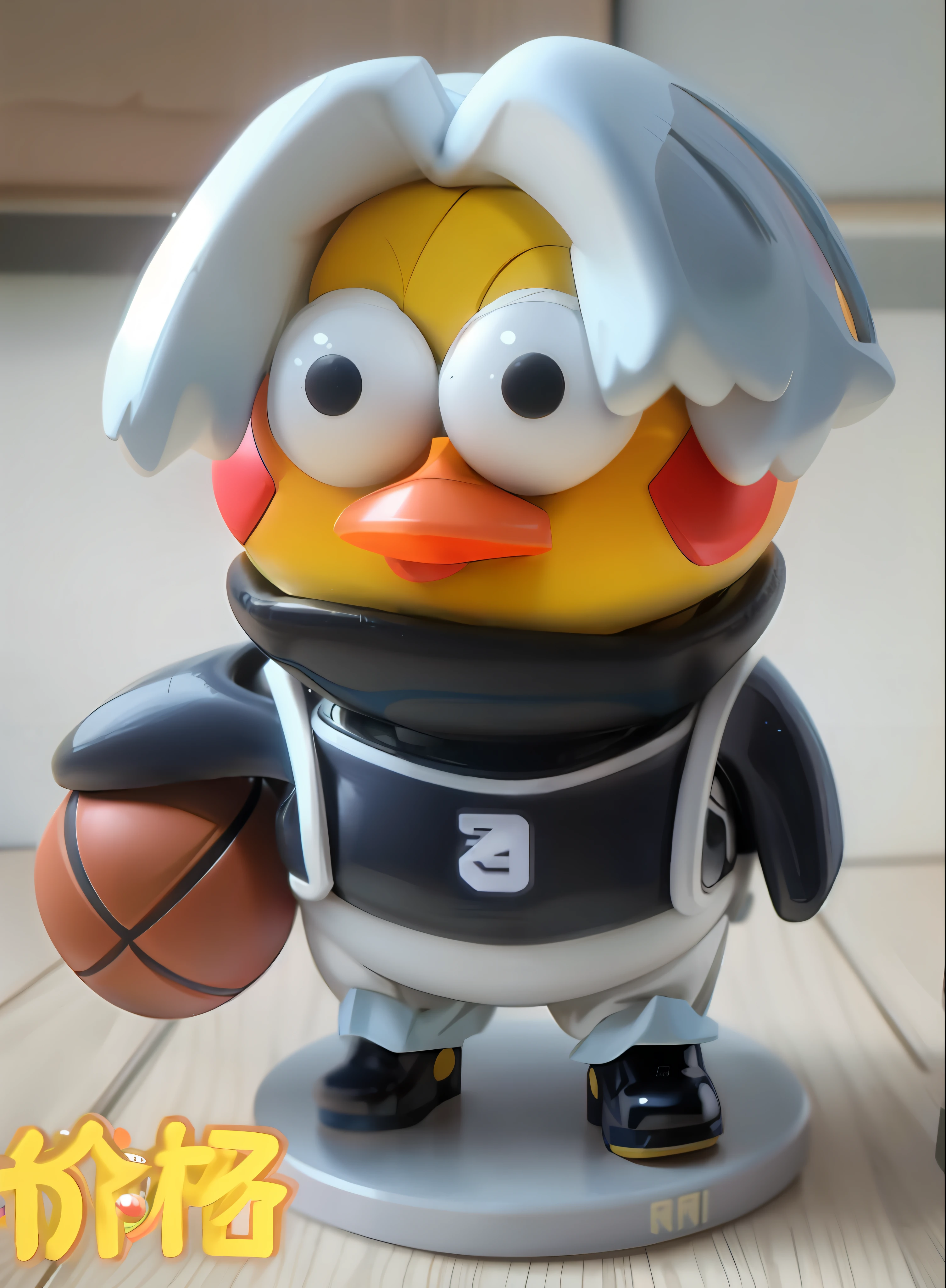 a close up of a toy figure of a person with a basketball ball, slim shady tennis ball monster, japanese mascot, vinyl toy figurine, inspired by Paul Bird, sports mascot, happy meal toy, vinyl action figure, the macho duck, sports team mascot, senko-san, simpsons and nendoroid mashup, closeup!!, closeup!!!!!, inspired by Jacob Duck