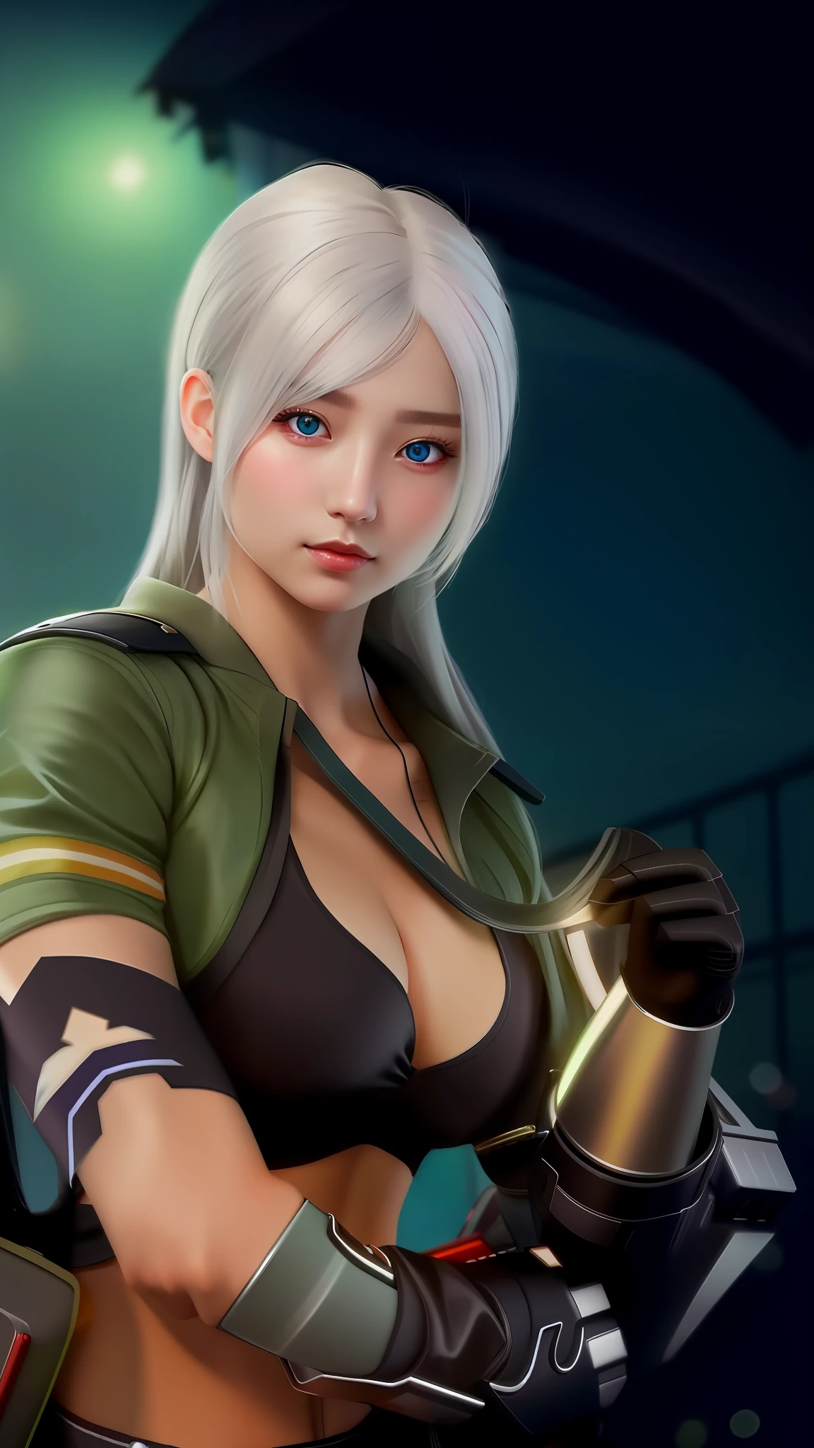 photorealistic, high resolution, 1 girl, gray hair, korean, heterochromia eyes