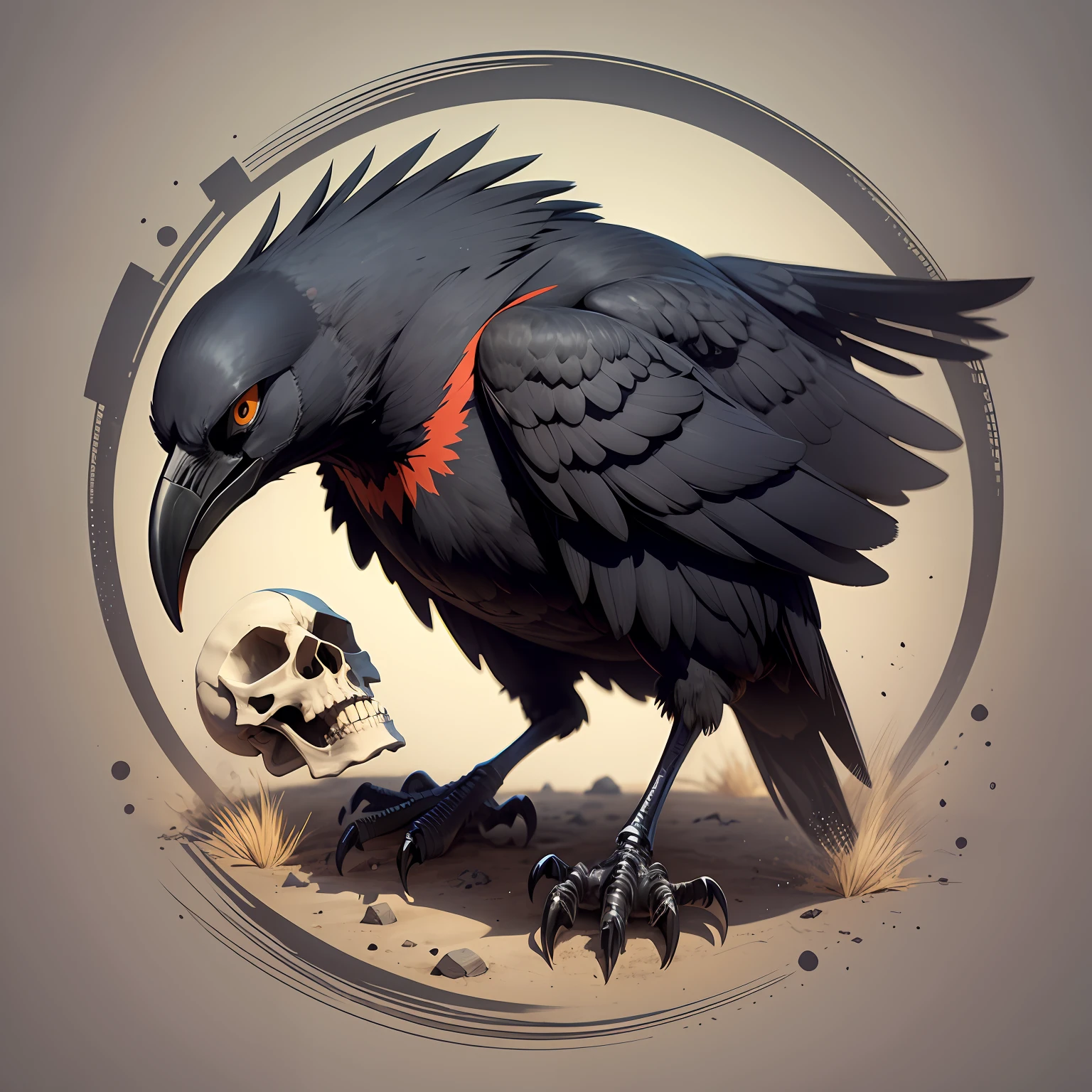 T-shirt design, a crow over a skull, Cartoon, Vector --auto --s2