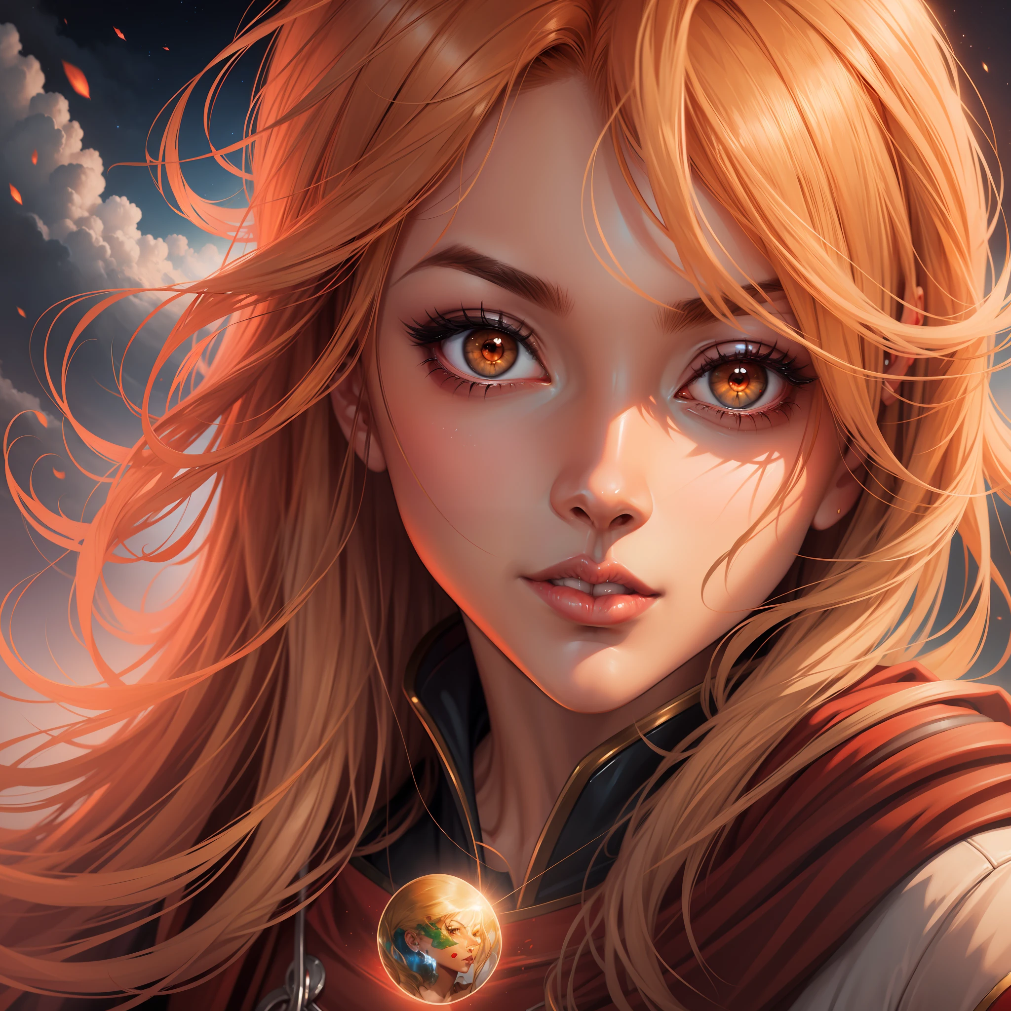 a woman with blond hair, in a red cape and a red cape is standing in front of a planet, artgerm. high detail, artgerm style, extremely detailed artgerm, style artgerm, artgerm comic, artgerm portrait, in style of artgerm, artgerm jsc, aly fell and artgerm, artgerm 4 k