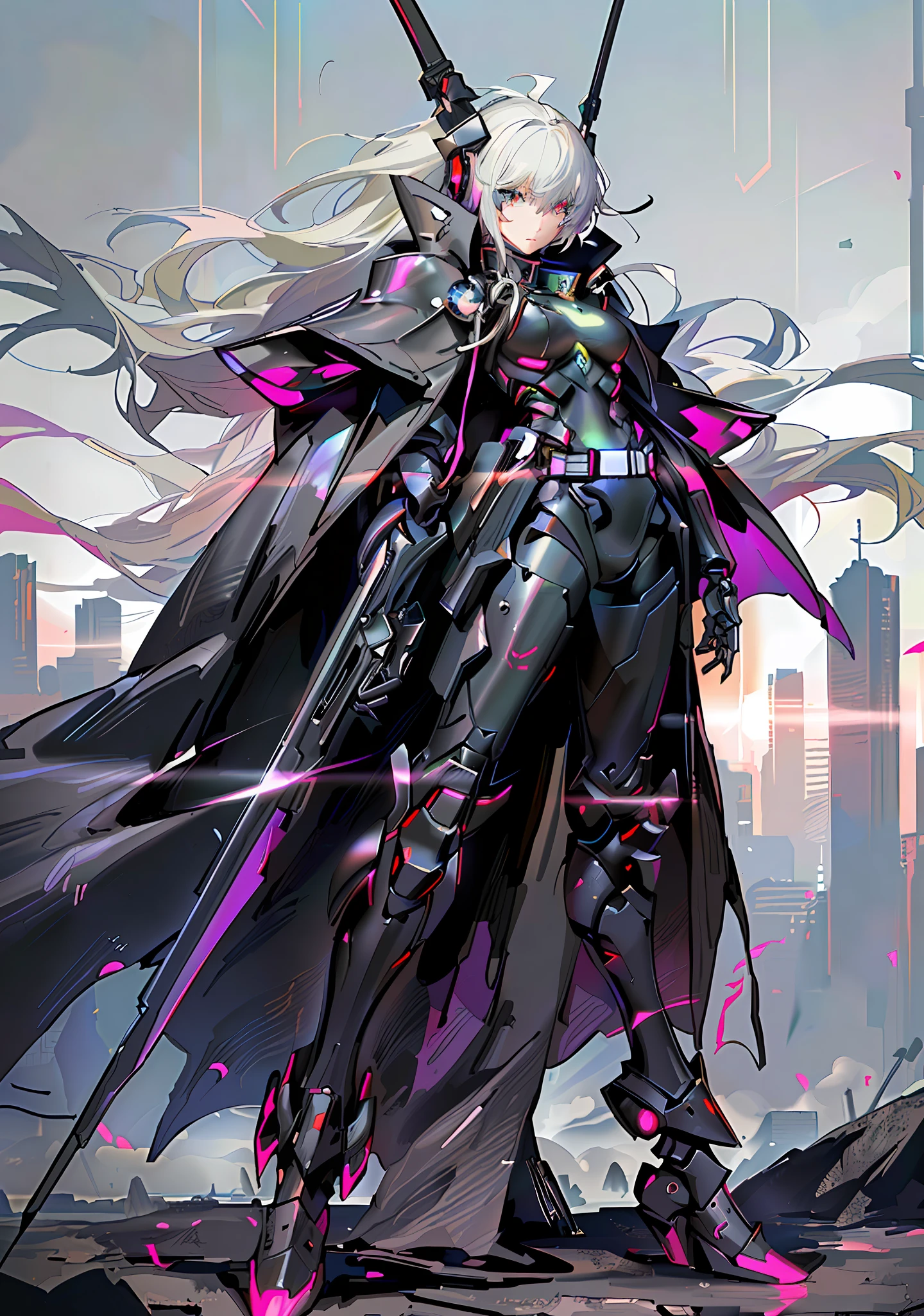 anime character with futuristic armor and a futuristic city in the background, from arknights, digital cyberpunk anime art, anime cyberpunk art, cyberpunk anime girl mech, style of raymond swanland, best anime 4k konachan wallpaper, trending on artstation pixiv, by Yang J, full portrait of magical knight, digital cyberpunk - anime art, detailed key anime art