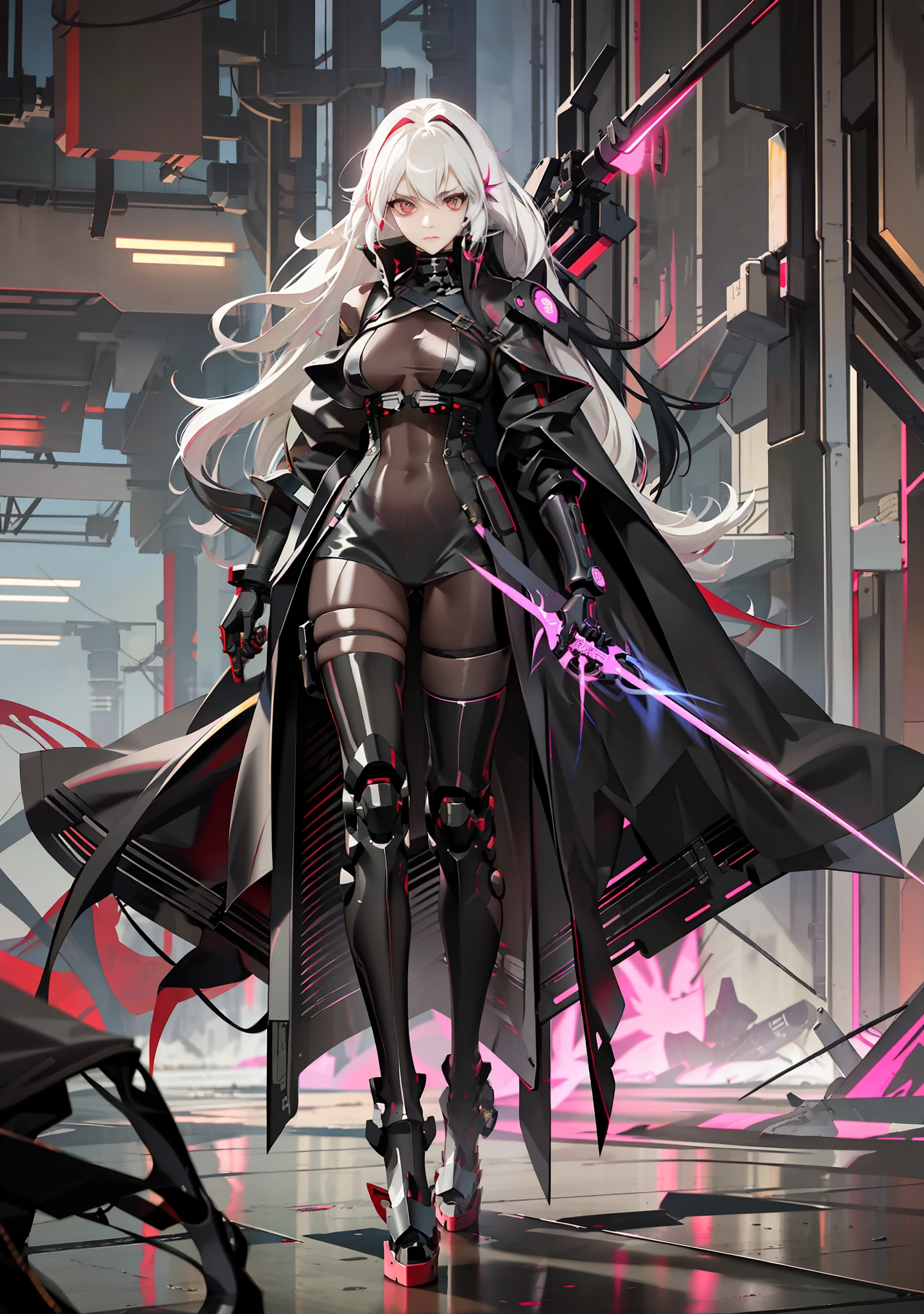 anime girl with long white hair and black outfit holding a sword, cyberpunk anime girl mech, digital cyberpunk anime art, female cyberpunk anime girl, anime cyberpunk art, girl in mecha cyber armor, cyberpunk anime girl, from arknights, digital cyberpunk - anime art, cyberpunk anime art, cushart krenz key art feminine, by Yang J, ross tran 8 k