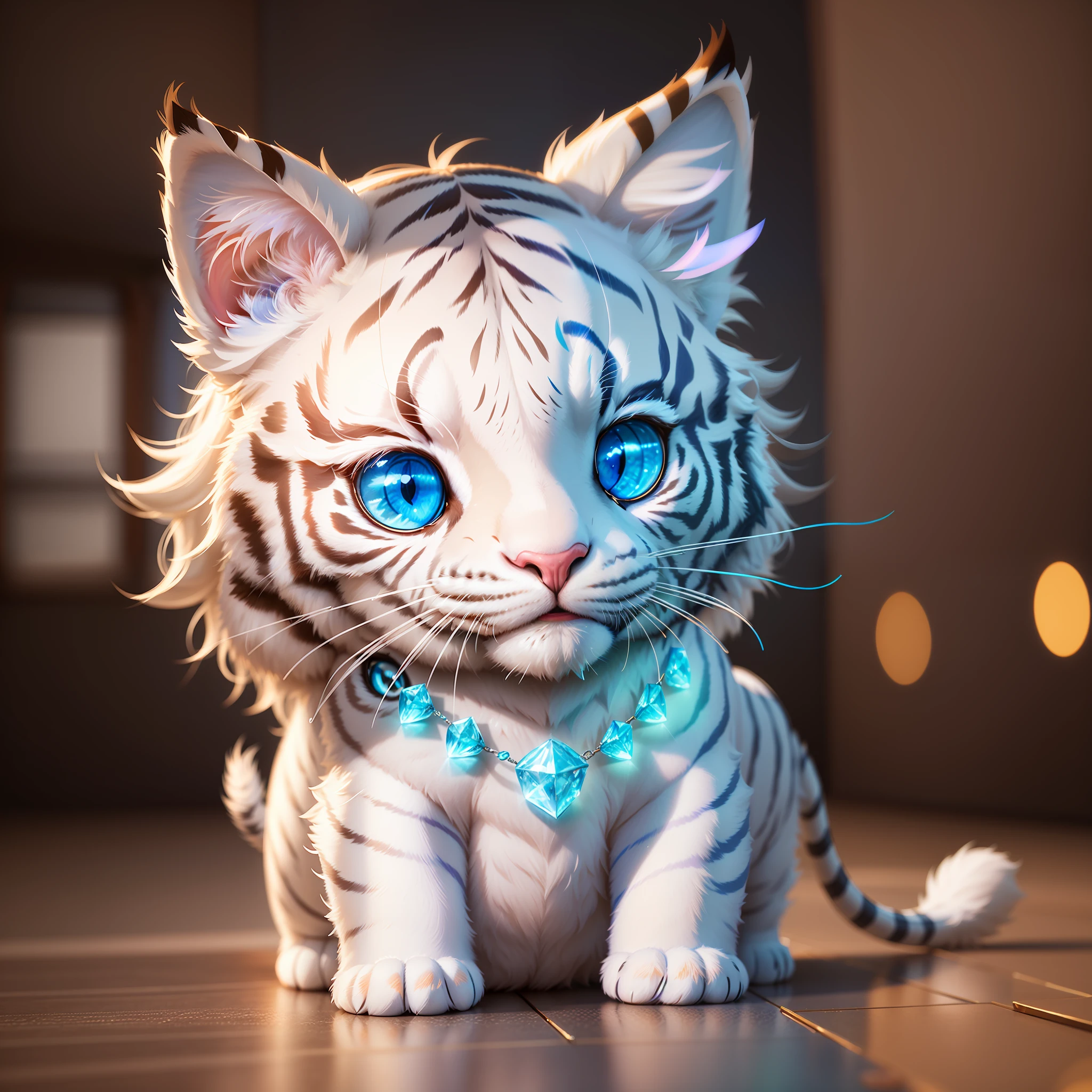 there is a white tiger with blue eyes and a blue collar, adorable digital painting, cute detailed digital art, cute 3 d render, ultra realistic 3d illustration, hyper real render, cute digital art, 4k highly detailed digital art, 3 d render stylized, stylized 3d render, gorgeous 3d render, stylized as a 3d render