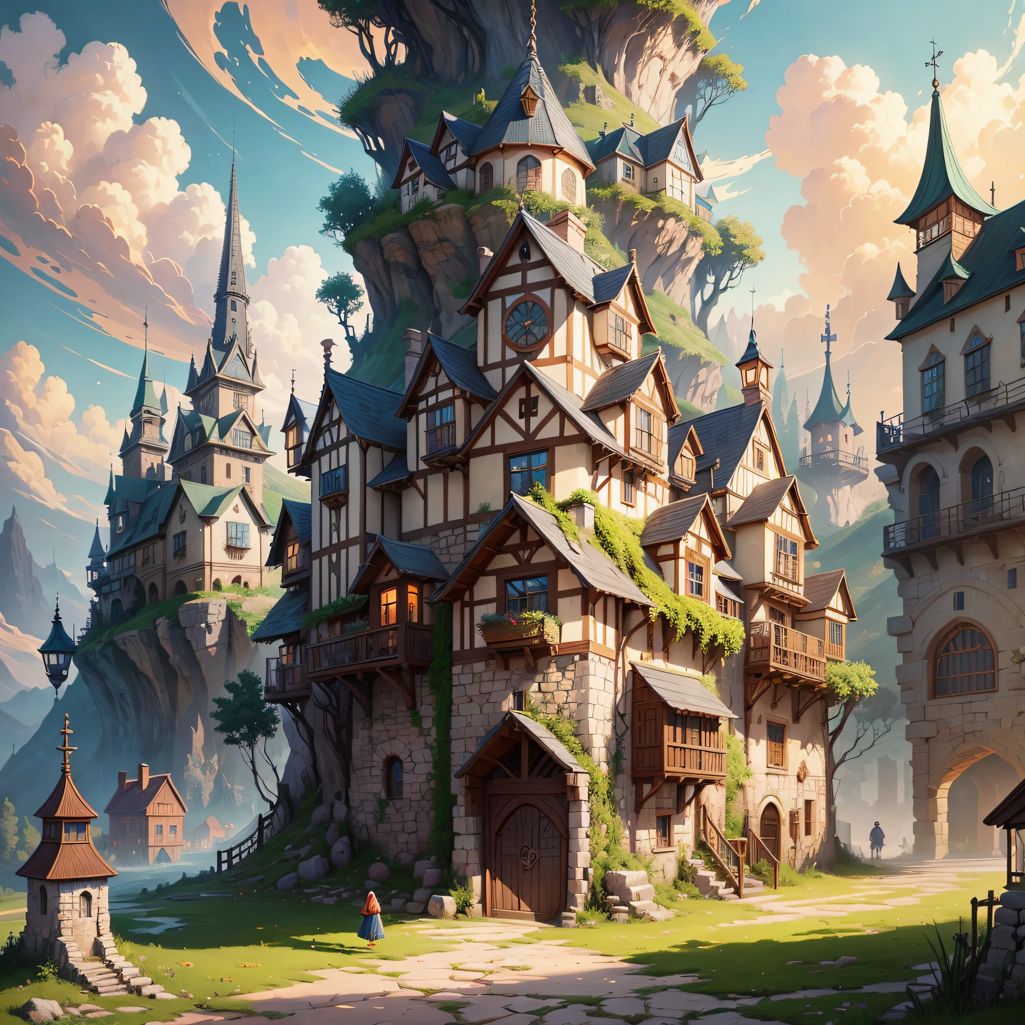 painting of scenery and villages of the game Line Age 2, fantasy, highly detailed digital art in 4K, high quality detailed art in 8k, in the style of Cyril Rolando, detailed fantasy digital art, epic fantasy science fiction illustration, amazing wallpaper, inspired by Gaston Bussiere --auto --s2