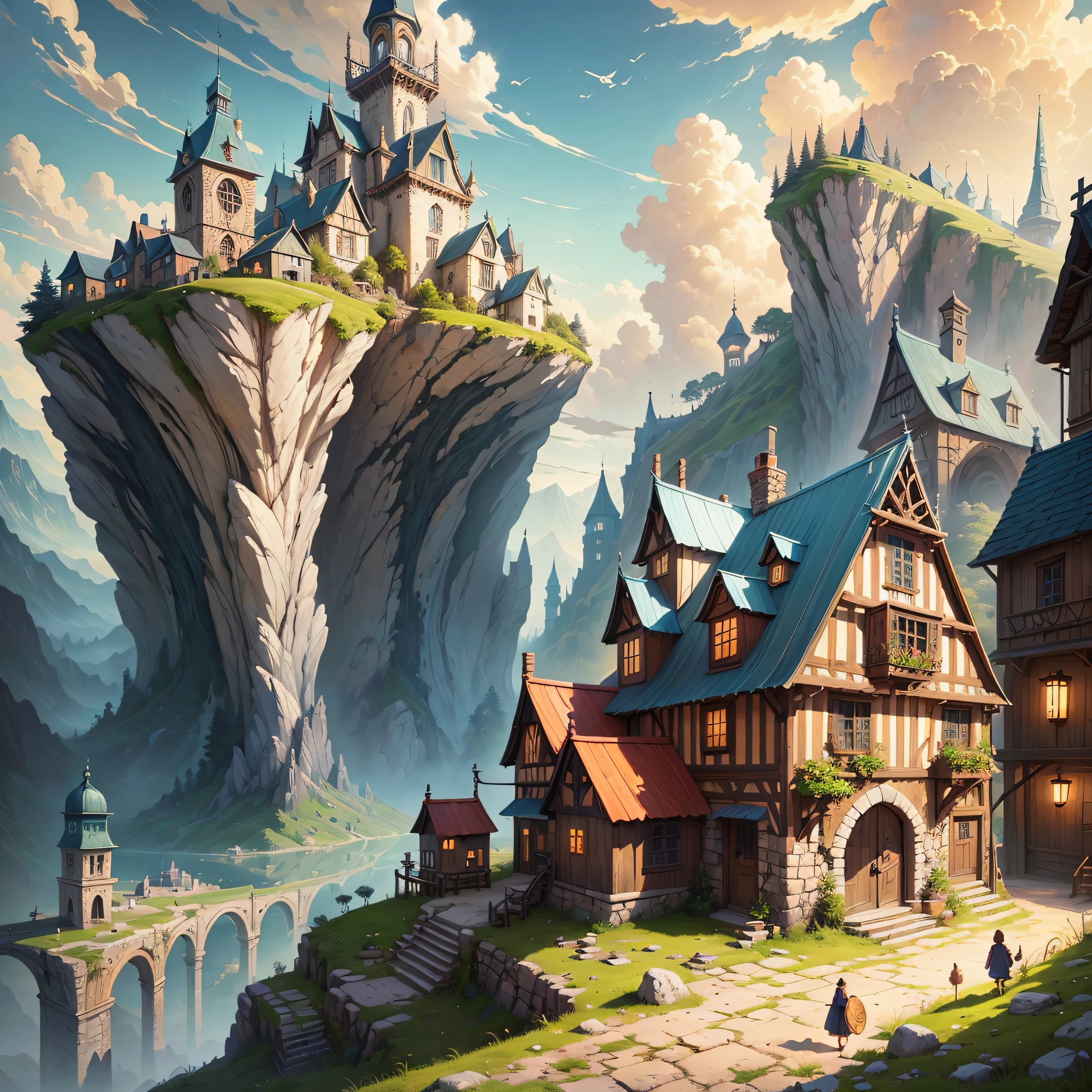painting of scenery and villages of the game Line Age 2, fantasy, highly detailed digital art in 4K, high quality detailed art in 8k, in the style of Cyril Rolando, detailed fantasy digital art, epic fantasy science fiction illustration, amazing wallpaper, inspired by Gaston Bussiere --auto --s2