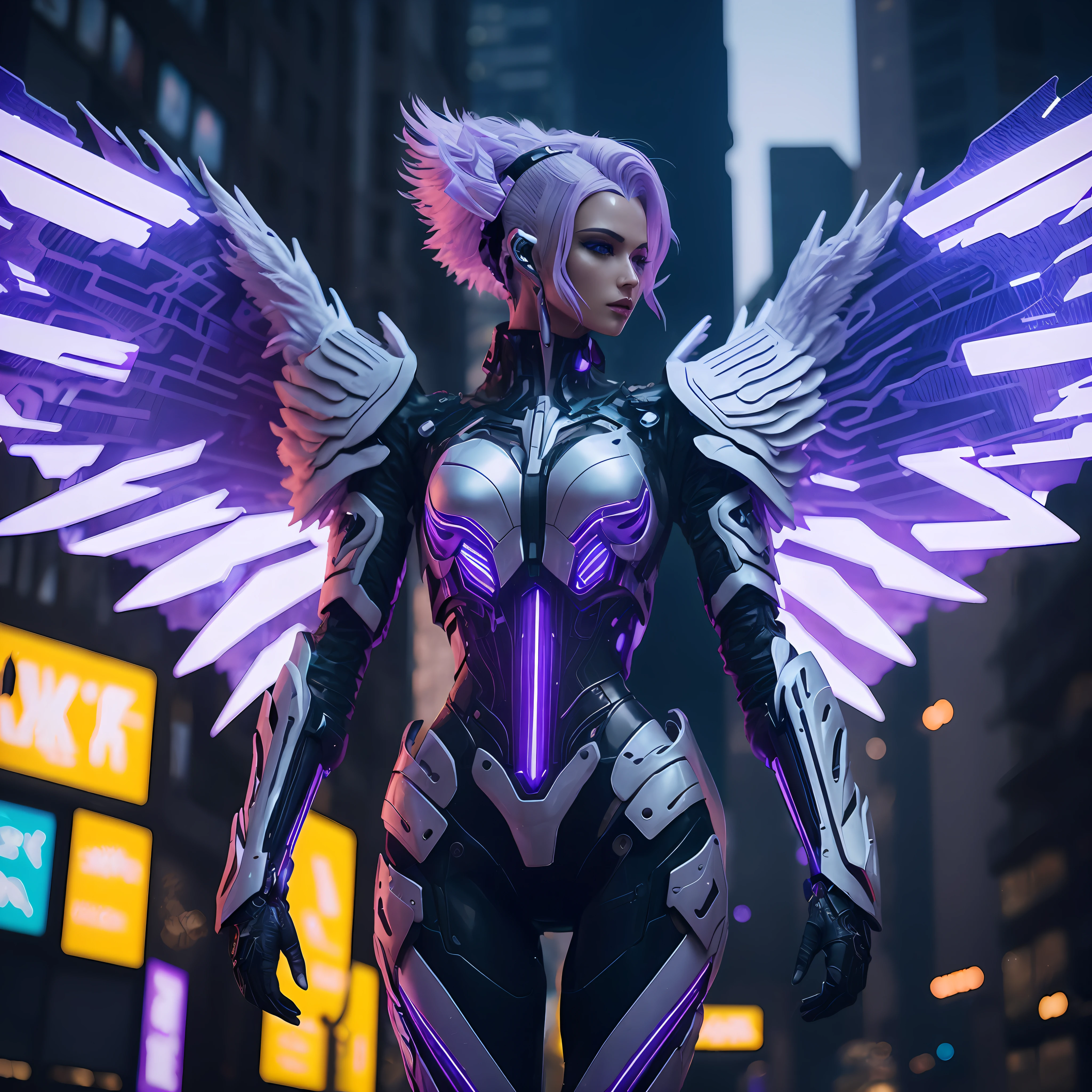 araffe dressed in a futuristic costume standing in a city, beautiful cyborg angel girl, futuristic robot angel, cyberpunk angry gorgeous goddess, female cyberpunk anime girl, beautiful cyberpunk woman model, cyberpunk robotic elvish queen, angel in plastic armor, 3 d render character art 8 k, as a mystical valkyrie, hyper-realistic cyberpunk style, in cyberpunk style