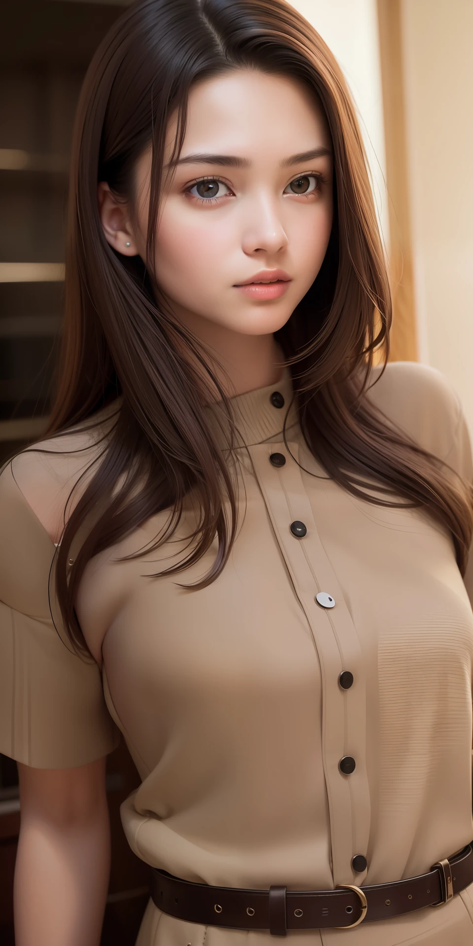 best quality, masterpiece,  (realistic:1.2), 1 girl, brown hair, brown eyes,Front, detailed face, beautiful eyes