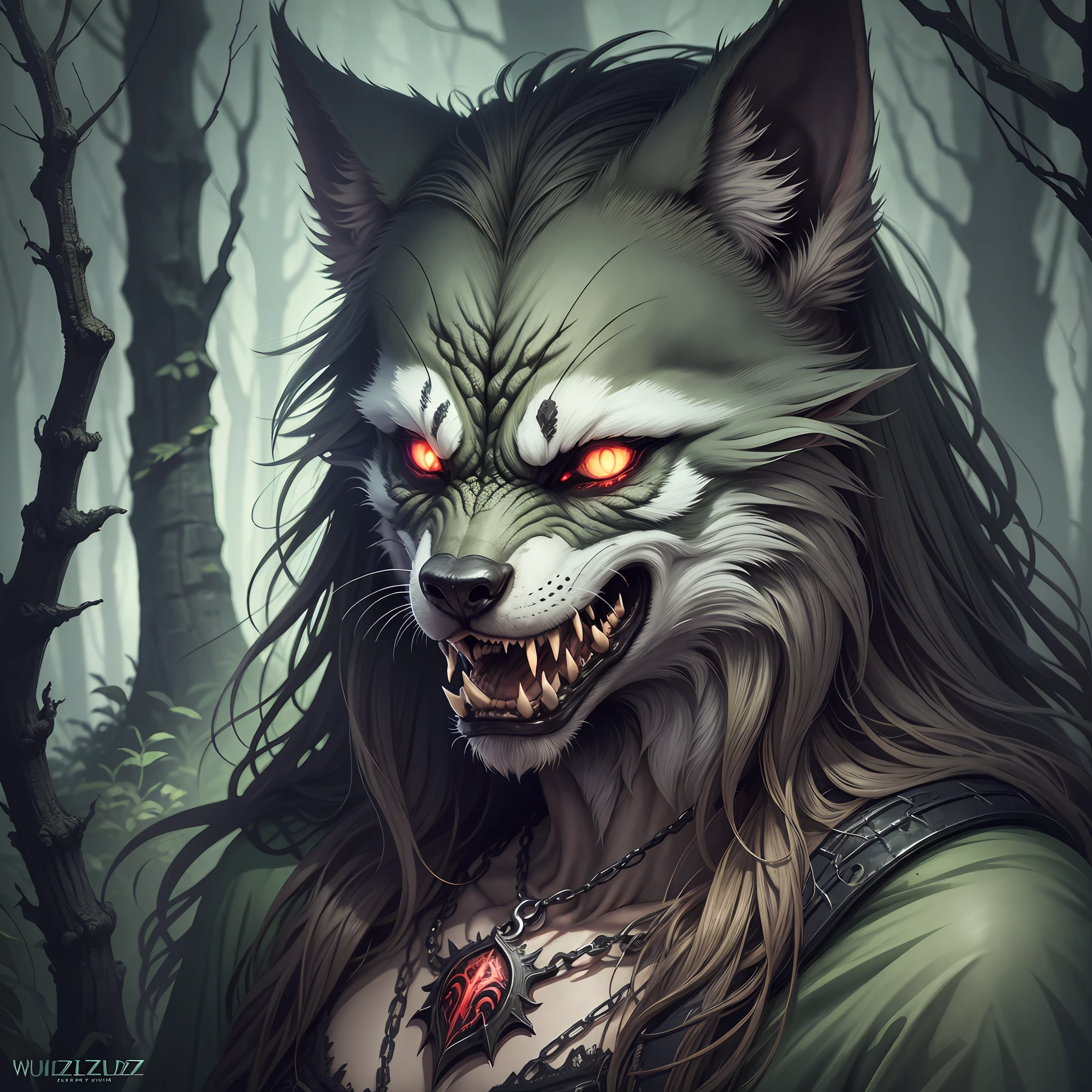 wewulzkz, horrible nightmare, horror, highly detailed digital art, amazing detail, 8K, best quality, howling in the forest --auto --s2