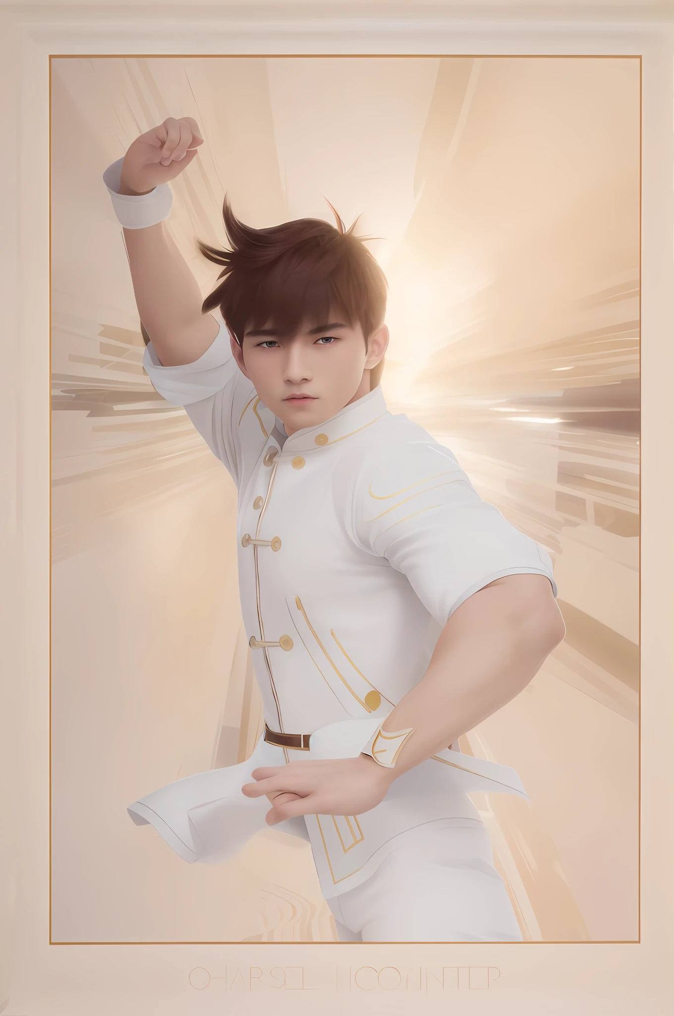 A photo of oppav3, (masterpiece, ultra quality, high resolution, 8k, intricate: 1.2), (detailed face:1.2), handsome, Young man, white skin, double eyelids , detailed skin, 1boy, ((realistic)), abs, good lighting quality, muscle veins, ((pale skin)), flexing, waking up, morning, no mustache,