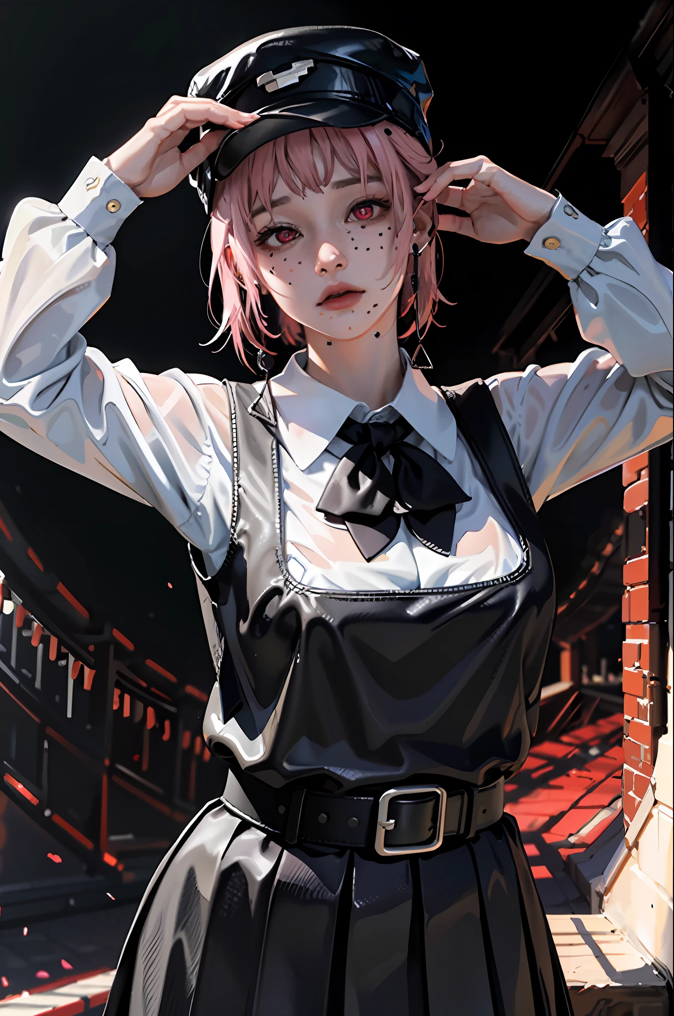 Absurd, high resolution, super detailed, (1 girl:1.3),
break
, fami \ (chainsaw man) with (huge hanging breasts: 2.0) and (huge hips: 1.2), expressionless, mouth closed, looking at the audience, pink hair, black hat, red eyes, school uniform, dress, white shirt, neckband, jewelry, earrings,
break
, at the beach, the body is wet. Double exposure, layered images, blended visuals, overlapping compositions, fantastic hallucinations, poetic narratives