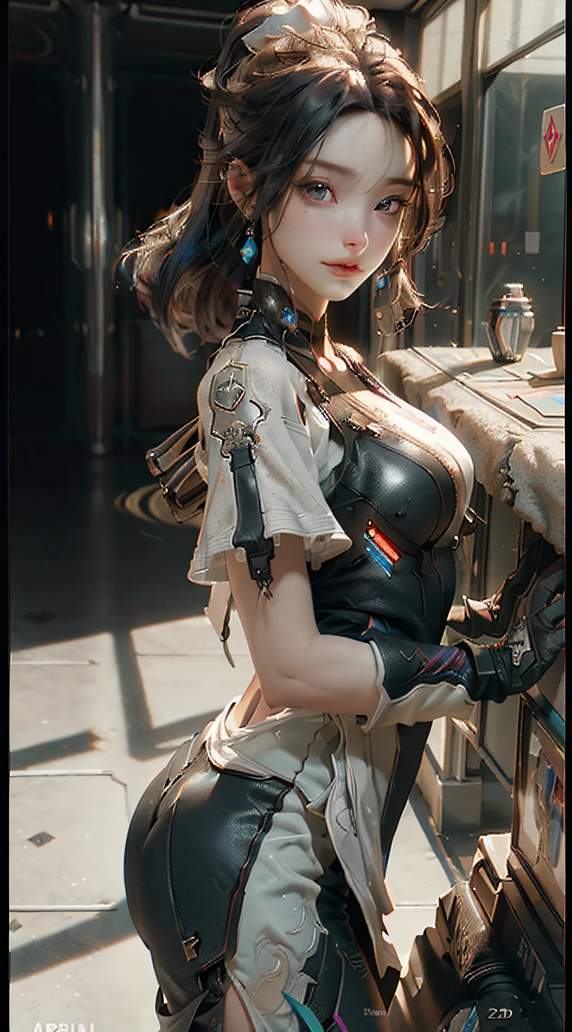((Best quality)), ((masterpiece)), (detailed:1.4), 3D, an image of a beautiful cyberpunk female,HDR (High Dynamic Range),Ray Tracing,NVIDIA RTX,Super-Resolution,Unreal 5,Subsurface scattering,PBR Texturing,Post-processing,Anisotropic Filtering,Depth-of-field,Maximum clarity and sharpness,Multi-layered textures,Albedo and Specular maps,Surface shading,Accurate simulation of light-material interaction,Perfect proportions,Octane Render,Two-tone lighting,Wide aperture,Low ISO,White balance,Rule of thirds,8K RAW,