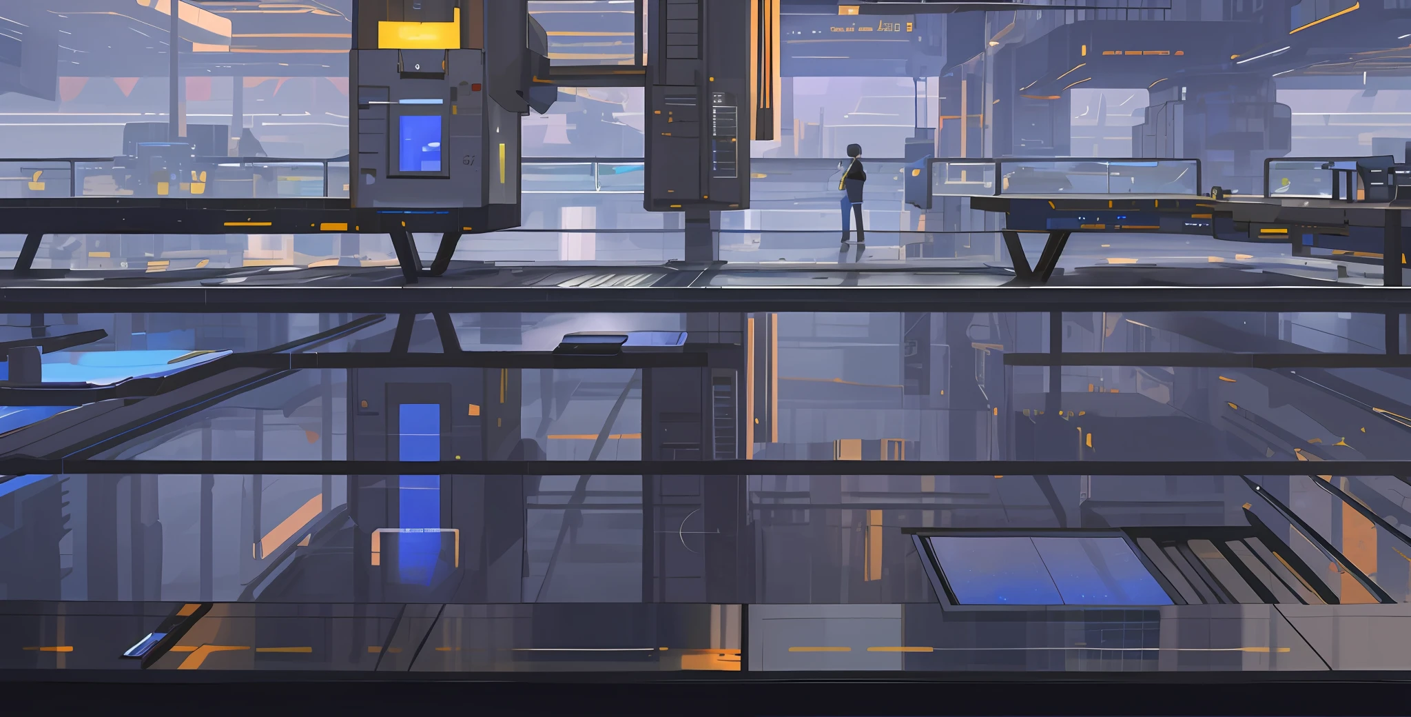 Technology sense glass floor, outdoor scene science fiction dock scene, full of technology, empty glass floor, modern, rich in details, glass, HD