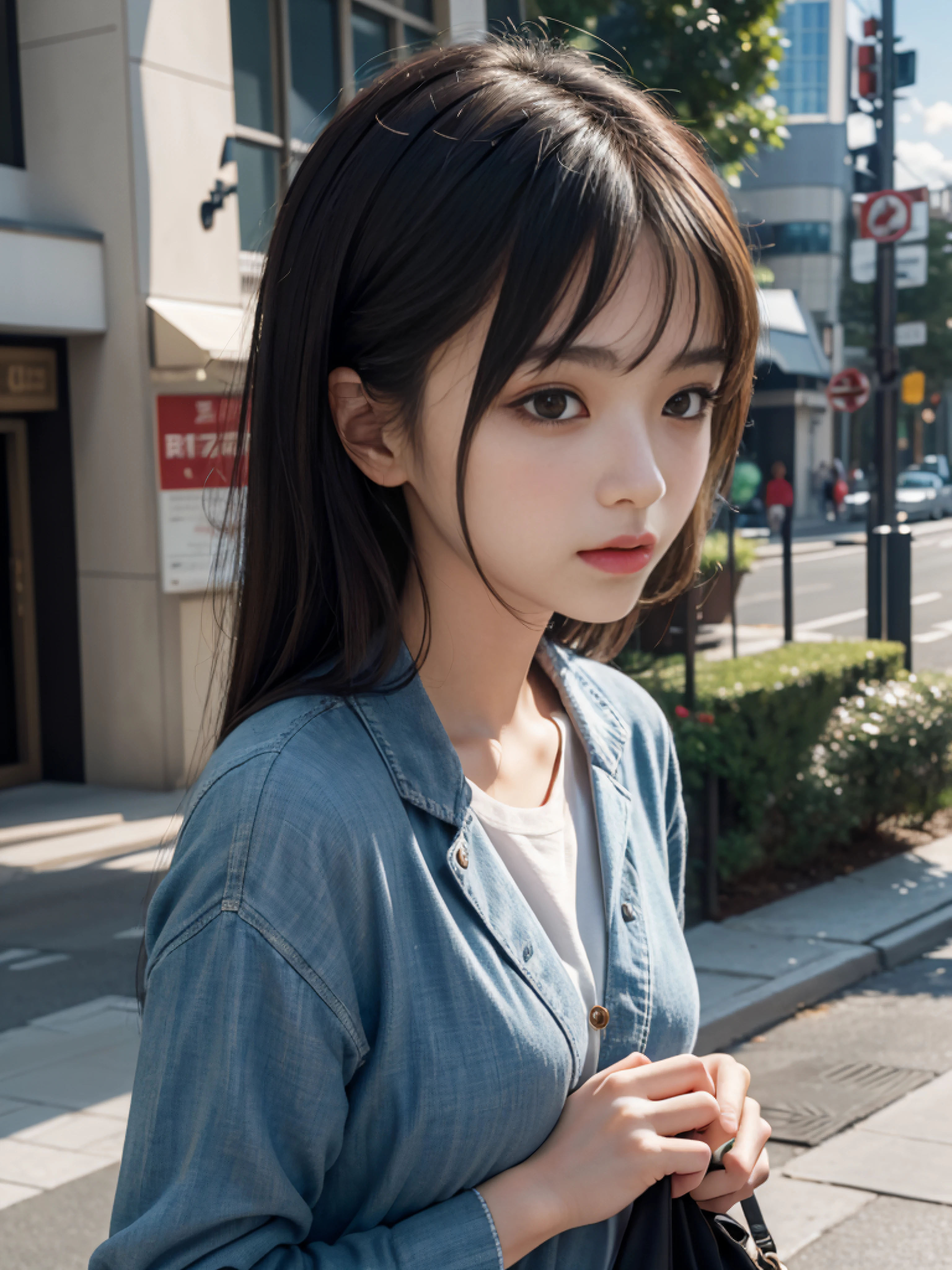 (Best Quality, High Resolution, Masterpiece: 1.3), Momo, (Modern Architecture in the Background), Beautifully Presented Details in Face and Skin Texture, Detailed Eyes, Double Eyelids