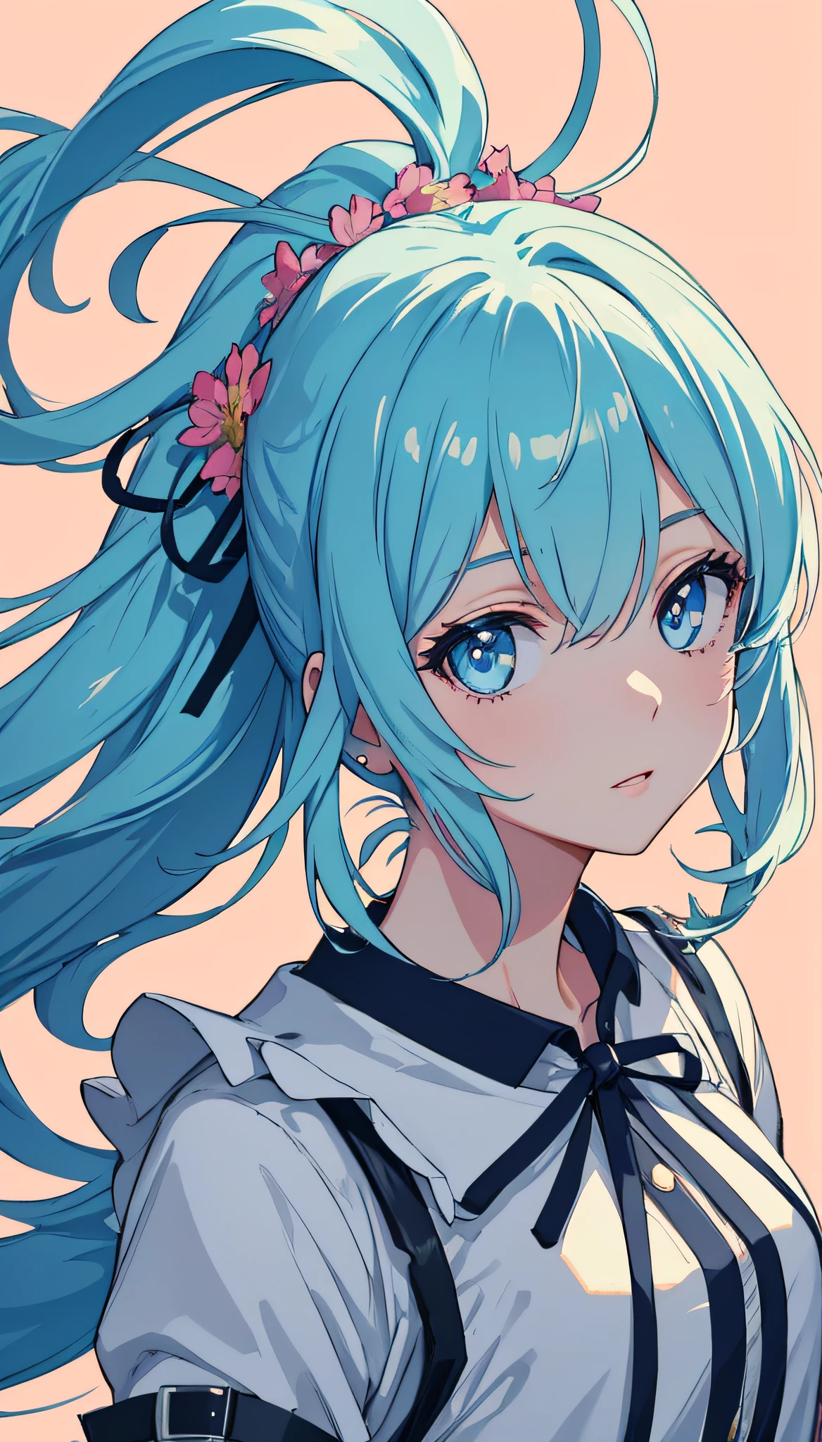 (masterpiece), (best quality), (ultra detailed),(disheveled hair),(illustration), (1girl), (Fashionable clothing), standing, Fashion model, looking at viewer, (interview), (simple background),beautiful detailed eyes, delicate beautiful face, Floating,(high saturation),(colorful splashes),colorful bubble,(shining), focus on face, ponytail, kamisato ayaka, light blue hair, bangs, hair ring, floating flowers, floating hairs, (shining), best lighting, best shadow,