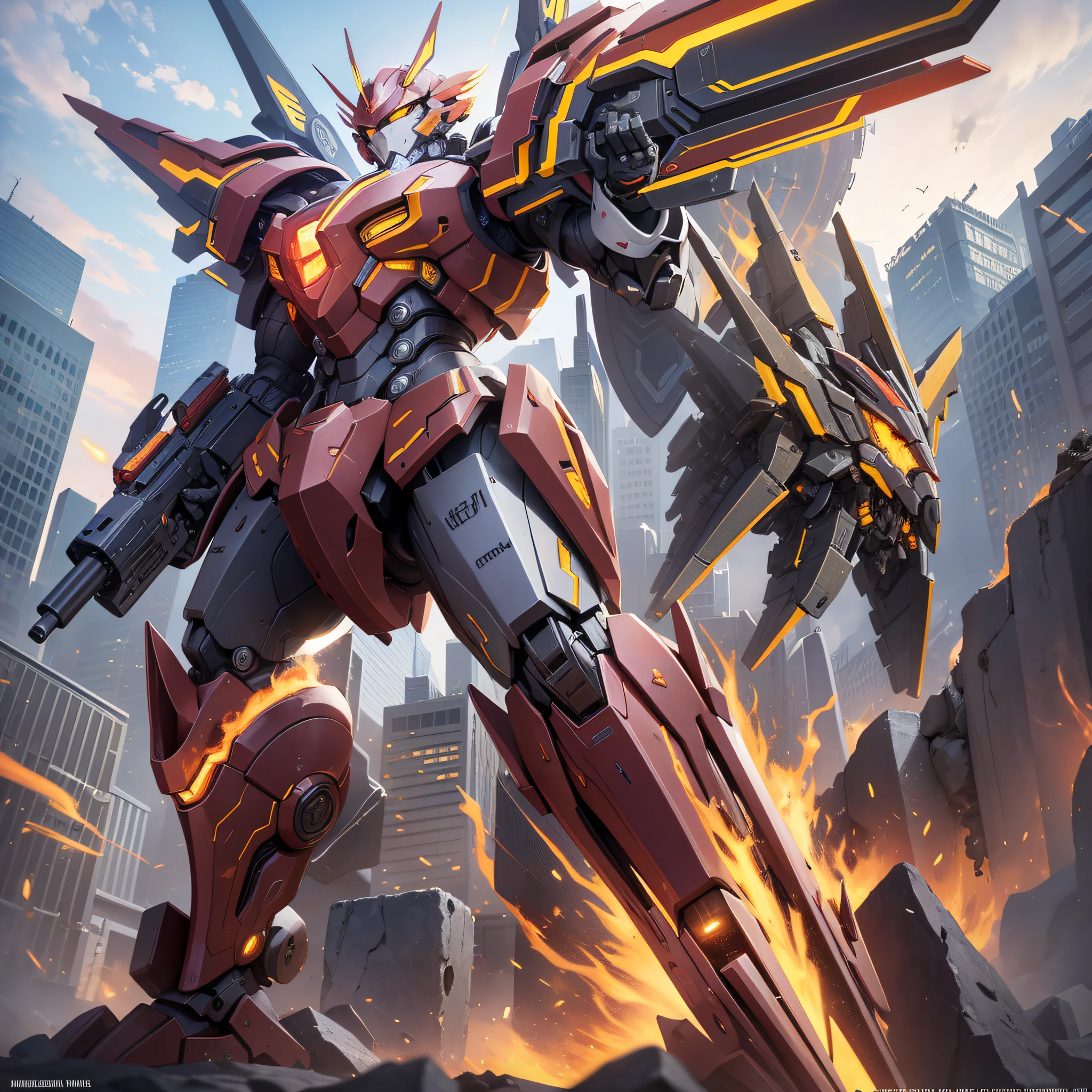 Name: Fire Phoenix series

Appearance: The mecha appearance design uses the fire phoenix as the main element, with red and gold as the main colors. The mecha head is designed in the shape of a phoenix head, with phoenix-like decorations on both sides. The chest of the mech is in the shape of a phoenix, with golden decorations and red lights. The mech limbs are designed to resemble phoenix claws, with golden decorations and red lights. The back of the mech is equipped with armor similar to phoenix wings.

Abilities: The Fire Phoenix series mechs have powerful attack and defense capabilities, as well as high mobility and flexibility. The mechs are equipped with advanced weapon systems, including particle cannons and flamethrowers, to deliver highly effective strikes against enemy targets. The mech's shield system effectively reduces attacks from enemy opponents while also possessing powerful counterattacks. The mech's mobility and agility are thanks to its jet thrusters and hydraulic systems.

Uses: The Fire Phoenix series mechs are suitable for a variety of combat environments and missions, and can be used against enemy armies and mechs, as well as special missions and reconnaissance missions. Mechs can also be used for non-combat missions such as repairs and construction. In addition, the Fire Phoenix series mecha are also widely used in performance and entertainment venues.