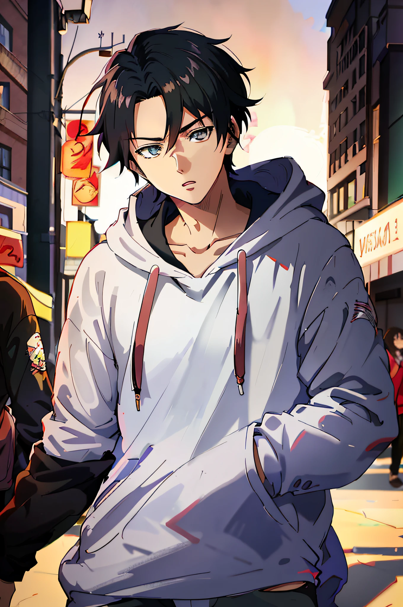 anime - style image of a man in a hoodie walking down a street, male anime style, young anime man, handsome guy in demon slayer art, digital anime illustration, 4 k manga wallpaper, anime moe artstyle, anime style 4 k, in an anime style, high quality anime artstyle, anime handsome man, handsome anime pose, anime style character, anime style portrait