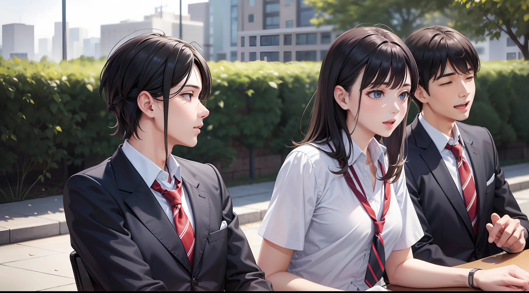 Men and women, talking, joying, parks, school uniforms
