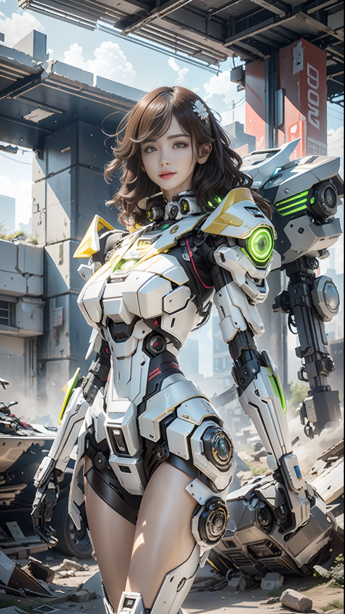 ((Best quality)), ((masterpiece)), (highly detailed:1.3), 3D,Shitu-mecha, beautiful cyberpunk women with her mecha in the ruins of city from a forgoten war, ancient technology,HDR (High Dynamic Range),Ray Tracing,NVIDIA RTX,Super-Resolution,Unreal 5,Subsurface scattering,PBR Texturing,Post-processing,Anisotropic Filtering,Depth-of-field,Maximum clarity and sharpness,Multi-layered textures,Albedo and Specular maps,Surface shading,Accurate simulation of light-material interaction,Perfect proportions,Octane Render,Two-tone lighting,Low ISO,White balance,Rule of thirds,Wide aperature,8K RAW,Efficient Sub-Pixel,sub-pixel convolution,luminescent particles,light scattering,Tyndall effect