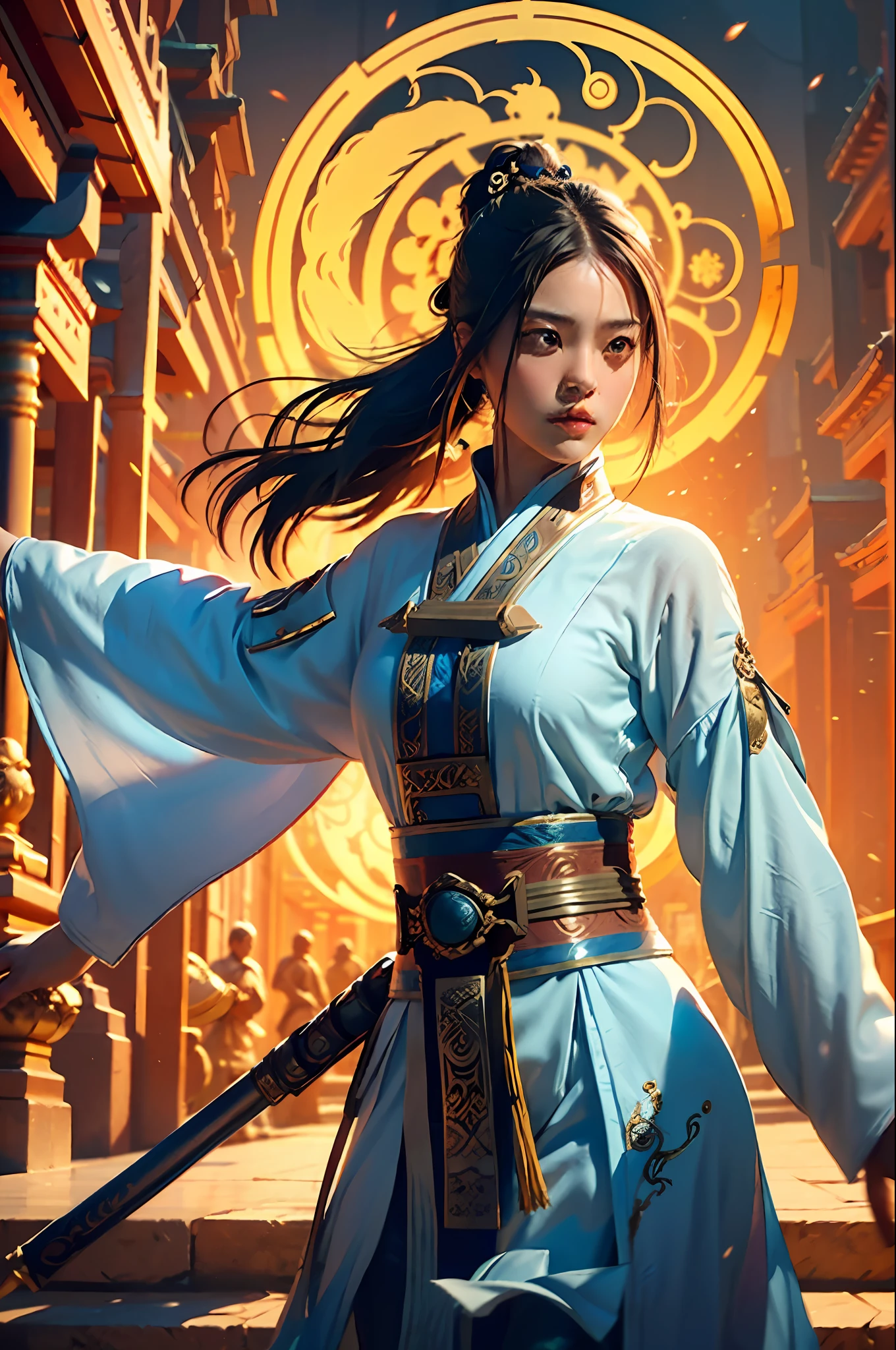 Best Quality, Masterpiece, Ultra High Resolution, (Realistic: 1.4), Xiuxian, Weapon, Detail Face,
1 Girl, Solo, Weapon, (Magic Circle: 1.2), Xiuxian, Upper Body, Beautiful Girl, Full Body, Dunhuang Costume, Chinese Architecture, Sheath, Architecture,