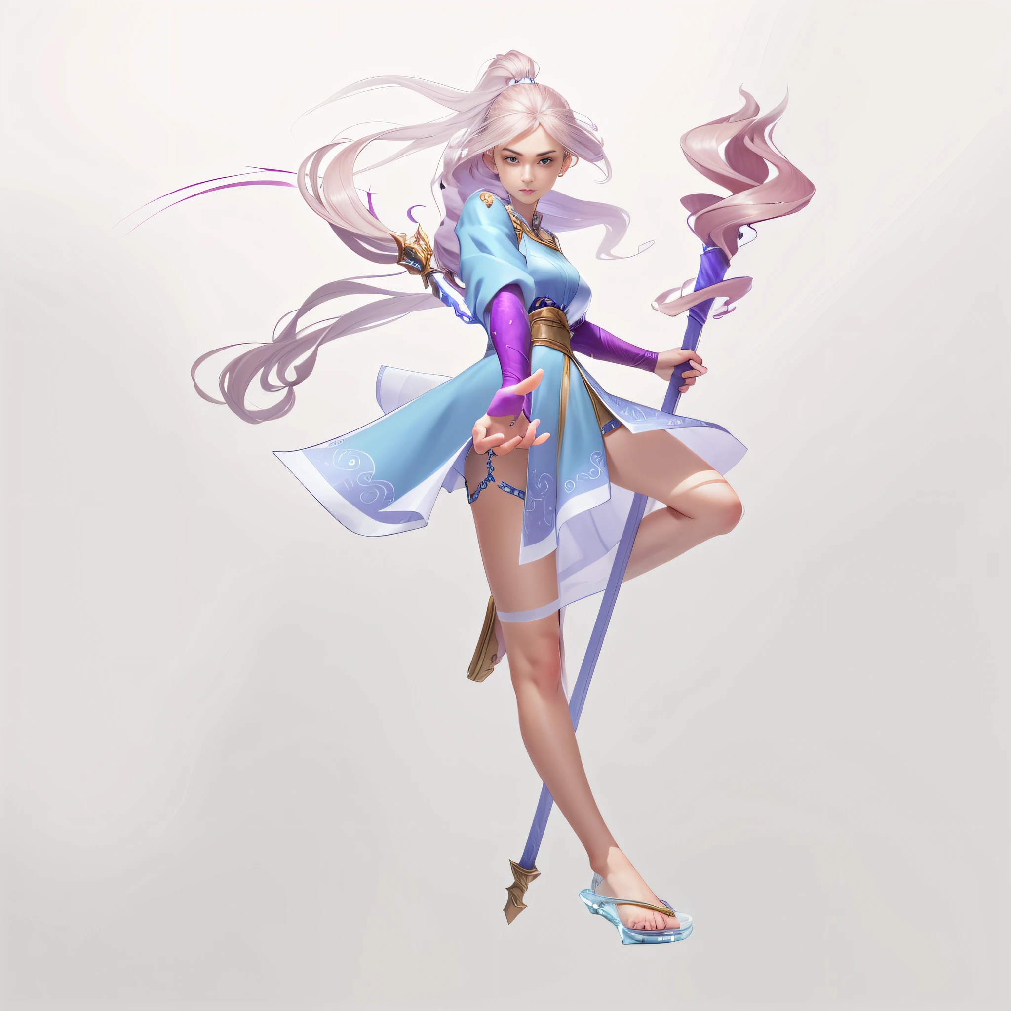 Best quality, high resolution, a girl with a staff, sharp line art, clean line art, female mage, detailed full body concept, as DND character, DND character concept, full body concept, character pose concept art, clear costume design, complex fantasy character