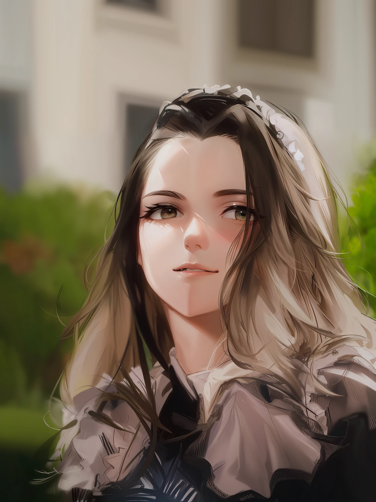 HD, (Best Detail) (Best Quality), Meticulous Facial Features, (((Maid Outfit))), Maid Tiara, Maid Apron (Black and White Maid Outfit),