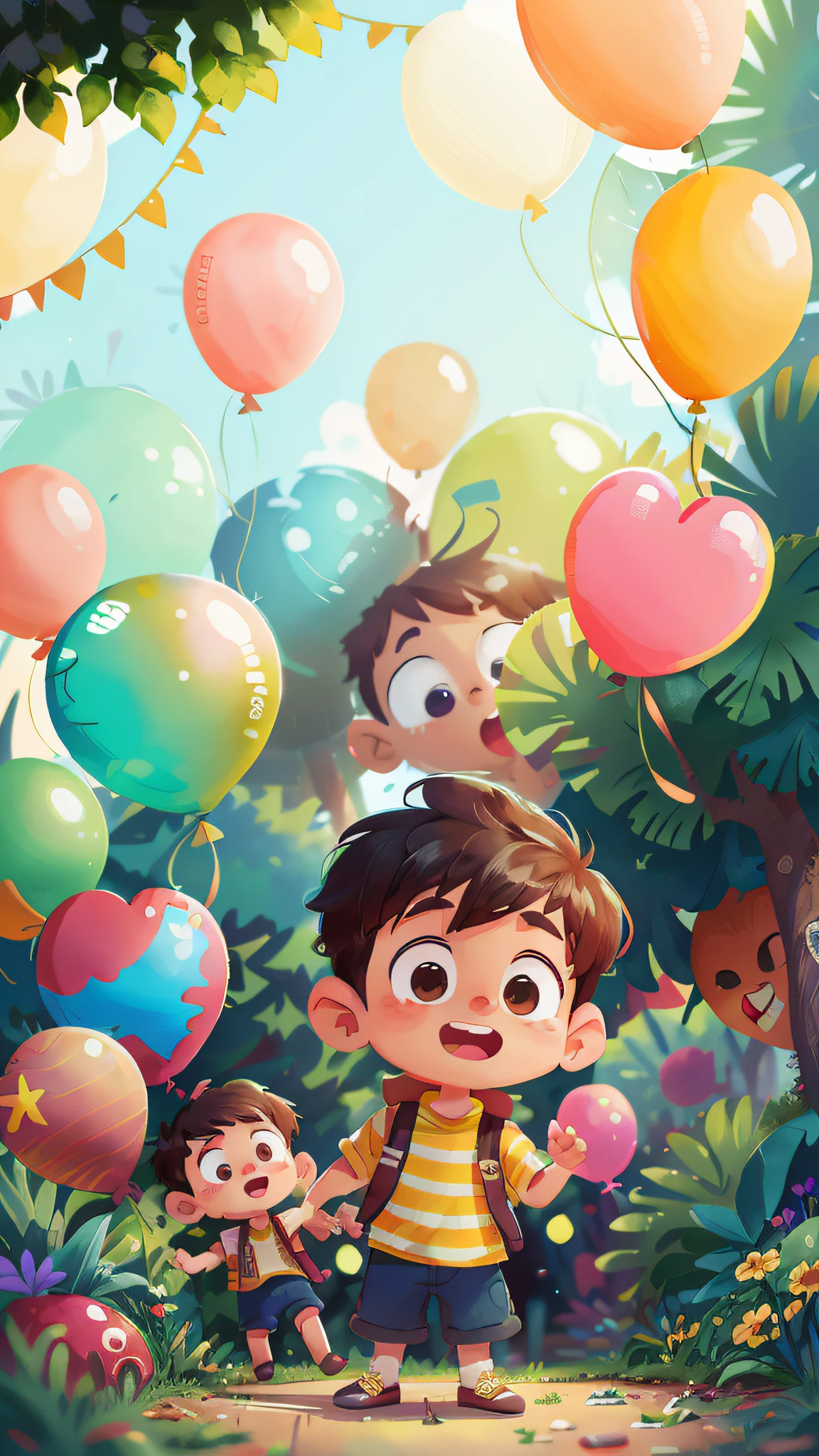 A boy, zoo, many balloons, happy, happy, perfect quality, clear focus (clutter - home: 0.8), (masterpiece: 1.2) (realistic: 1.2) (bokeh) (best quality) (detailed skin: 1.3) (intricate details) (8K) (detail eyes) (sharp focus), (happy)