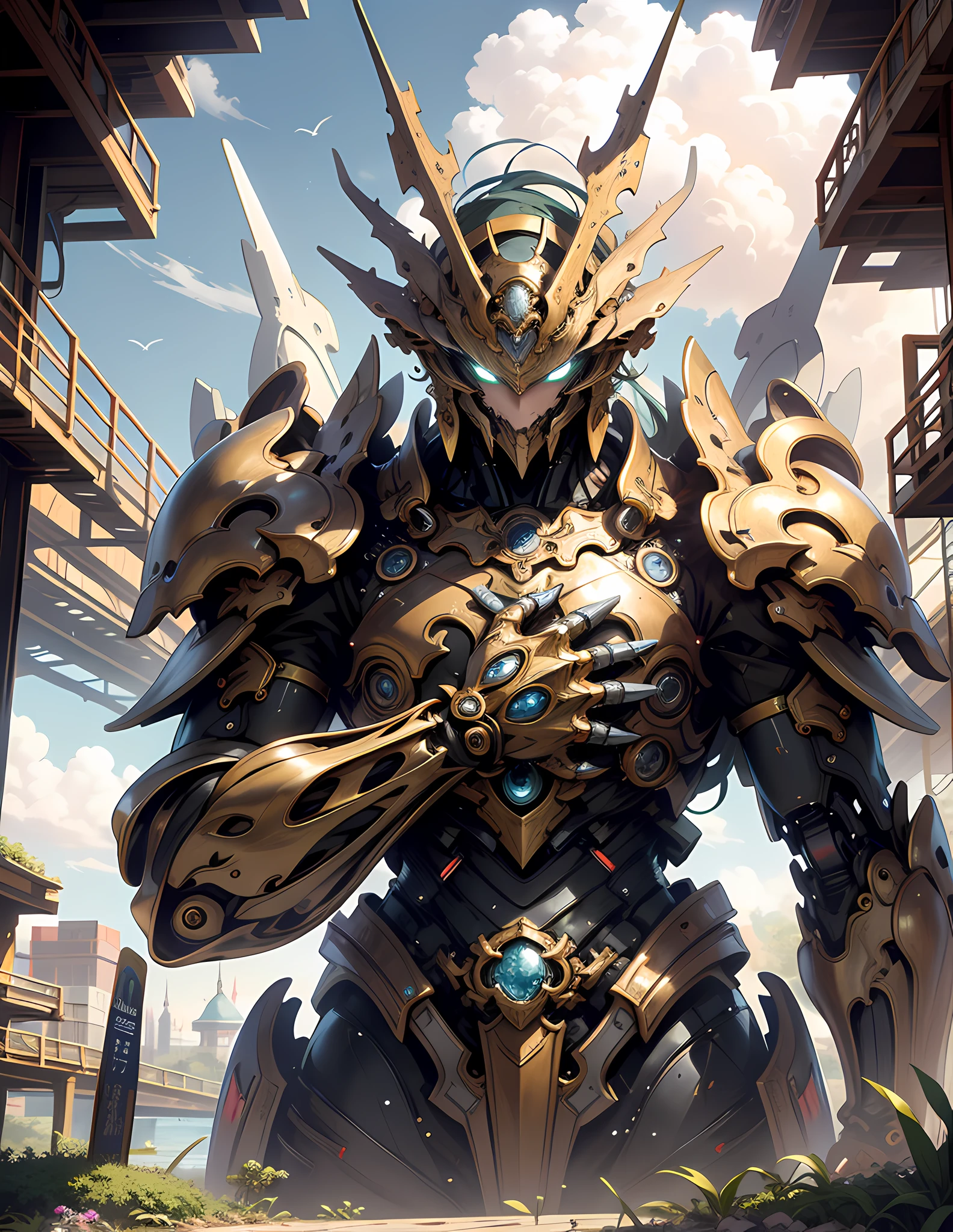 ((Best Quality)), ((Masterpiece)), (detailed), Giant Mech, Spread Arms, Perched on Clouds, (Fantasy Illustration: 1.3), Enchanting Eyes, Otherworldly Charm, Mysterious Sky, (Luis Royo: 1.2), (Yoshitaka Amano: 1.1), Moonlit Night, Pastel Colors, (Detailed Cloud View: 1.3), (High Resolution: 1.2), 8K