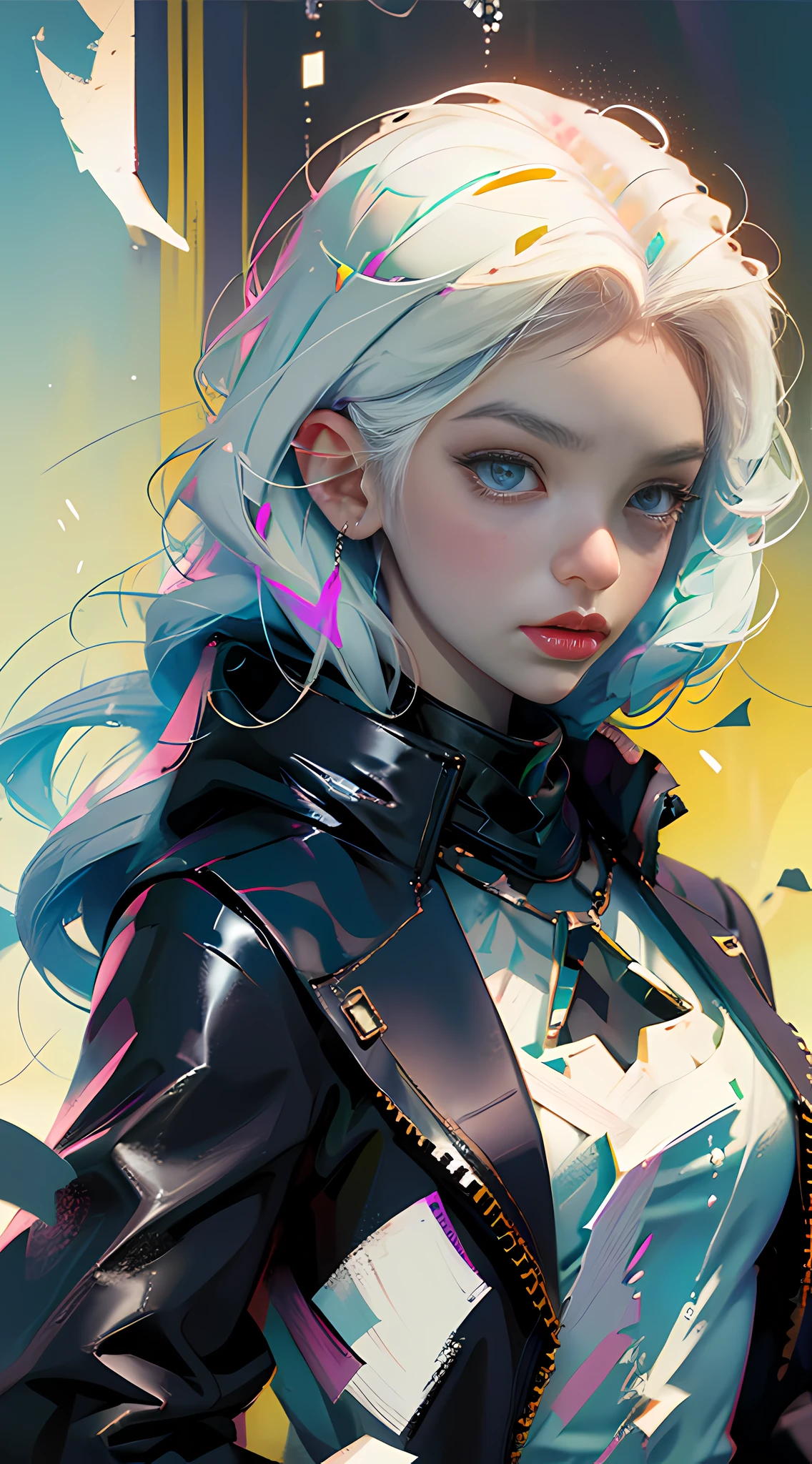 arafed woman with white hair and black jacket posing for a picture, a character portrait inspired by Ross Tran, Artstation, digital art, girl with white hair, photorealistic anime girl render, artwork in the style of guweiz, perfect white haired girl, 3 d anime realistic, realistic anime 3 d style, smooth anime cg art, ross tran 8 k --auto --s2