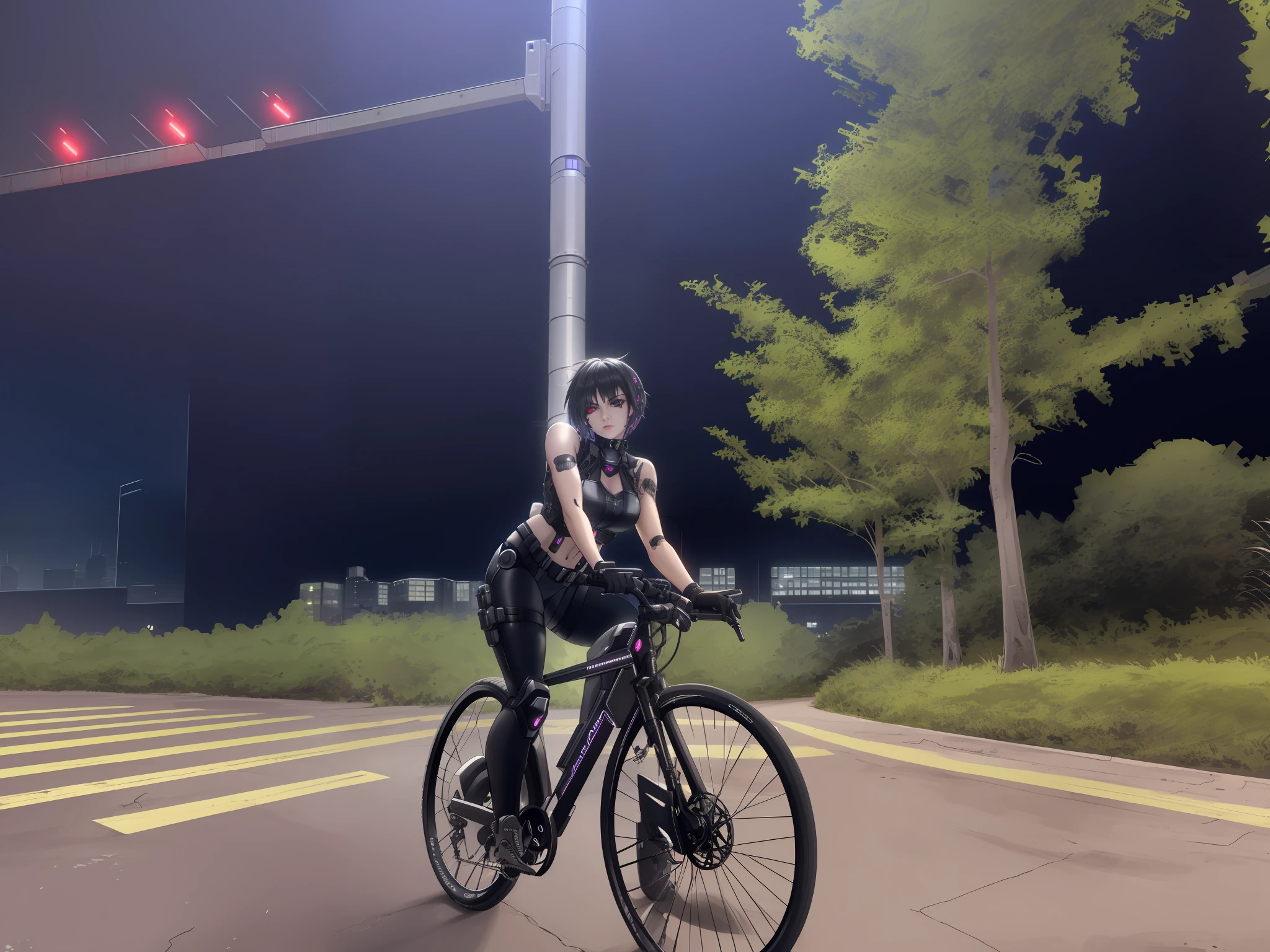 girl, cyberpunk augmentation, cyberware, cyborg, carbon fiber, chrome, implants, metall skull, bloody, cyber plate armor, dark atmosphere, dark night, scars, (black short disheveled hair:1.1), black eyeshadow, beautiful detailed glow, detailed, Cinematic light, intricate detail, highres, rounded eyes, detailed facial features, high detail, sharp focus, smooth, aesthetic, extremely detailed, insanely detailed and intricate dark industrial factory background, slim body, stylish pose,