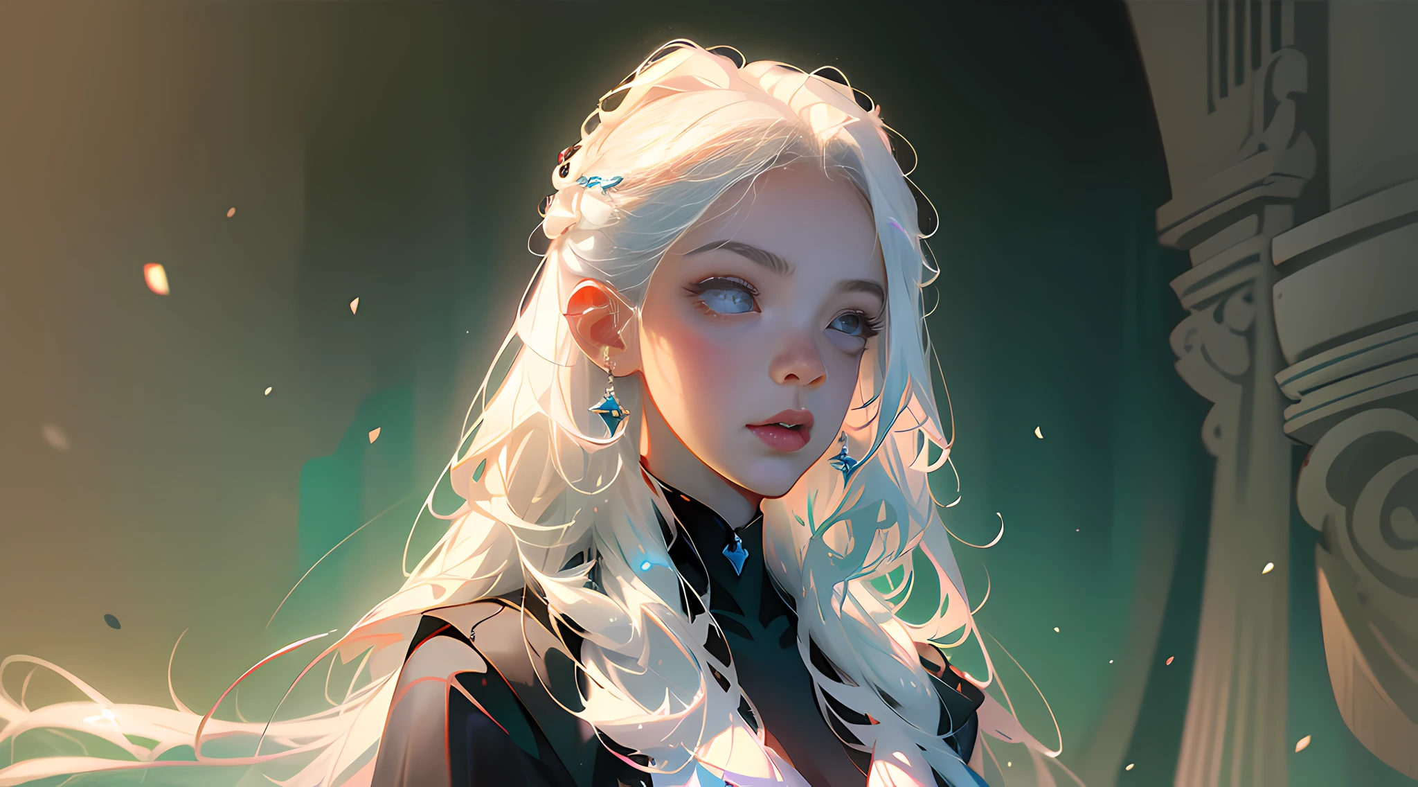 Arad woman posing for photo with white hair and black textured slim robe, white hair girl, realistic anime girl rendering, guvez style artwork, perfect white hair girl, 3d anime reality, realistic anime 3d style, smooth anime CG art, Rostelan 8 K, long white hair, 3 d rendered character art 8 K, perfect proportions, proper pose