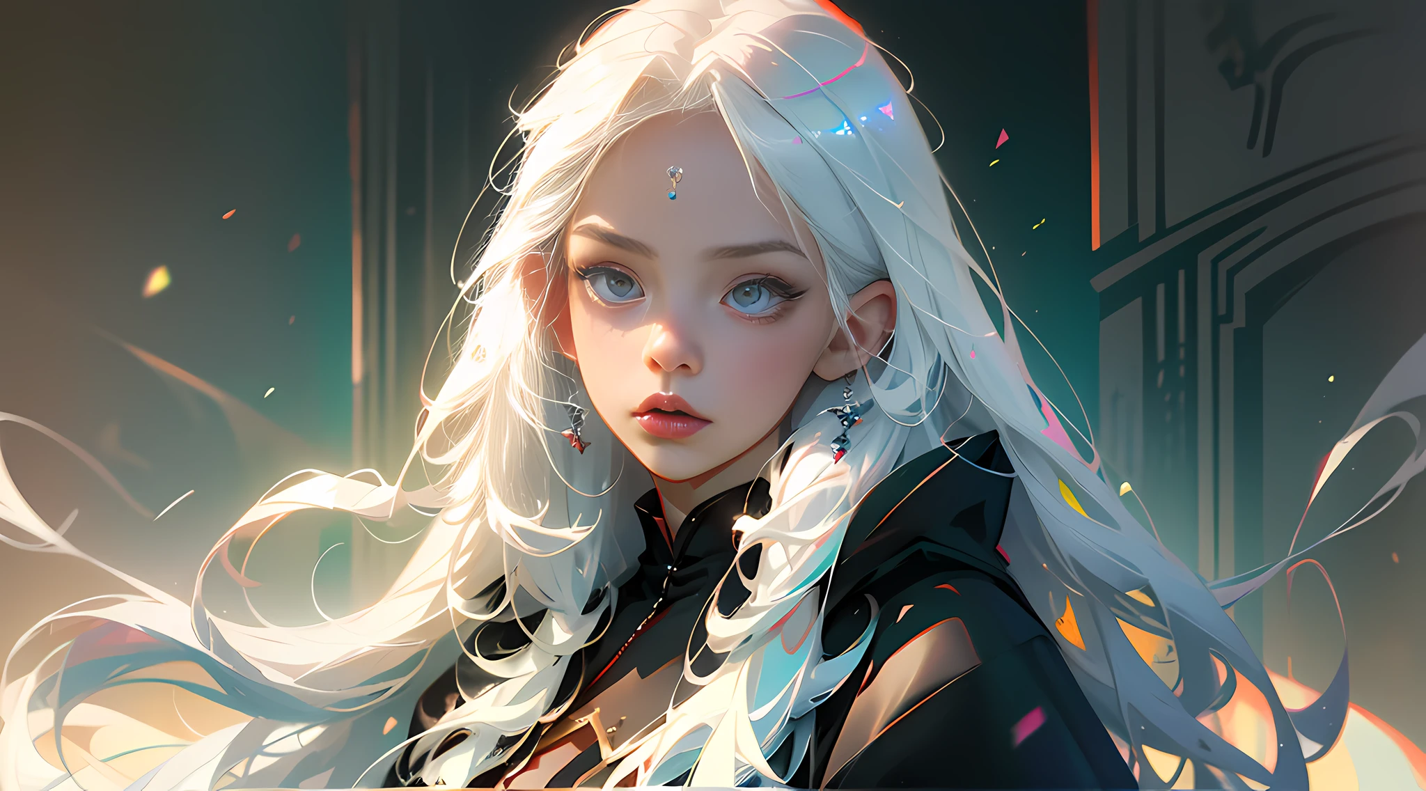 Arad woman posing for photo with white hair and black textured slim robe, white hair girl, realistic anime girl rendering, guvez style artwork, perfect white hair girl, 3d anime reality, realistic anime 3d style, smooth anime CG art, Rostelan 8 K, long white hair, 3 d rendered character art 8 K, perfect proportions, proper pose