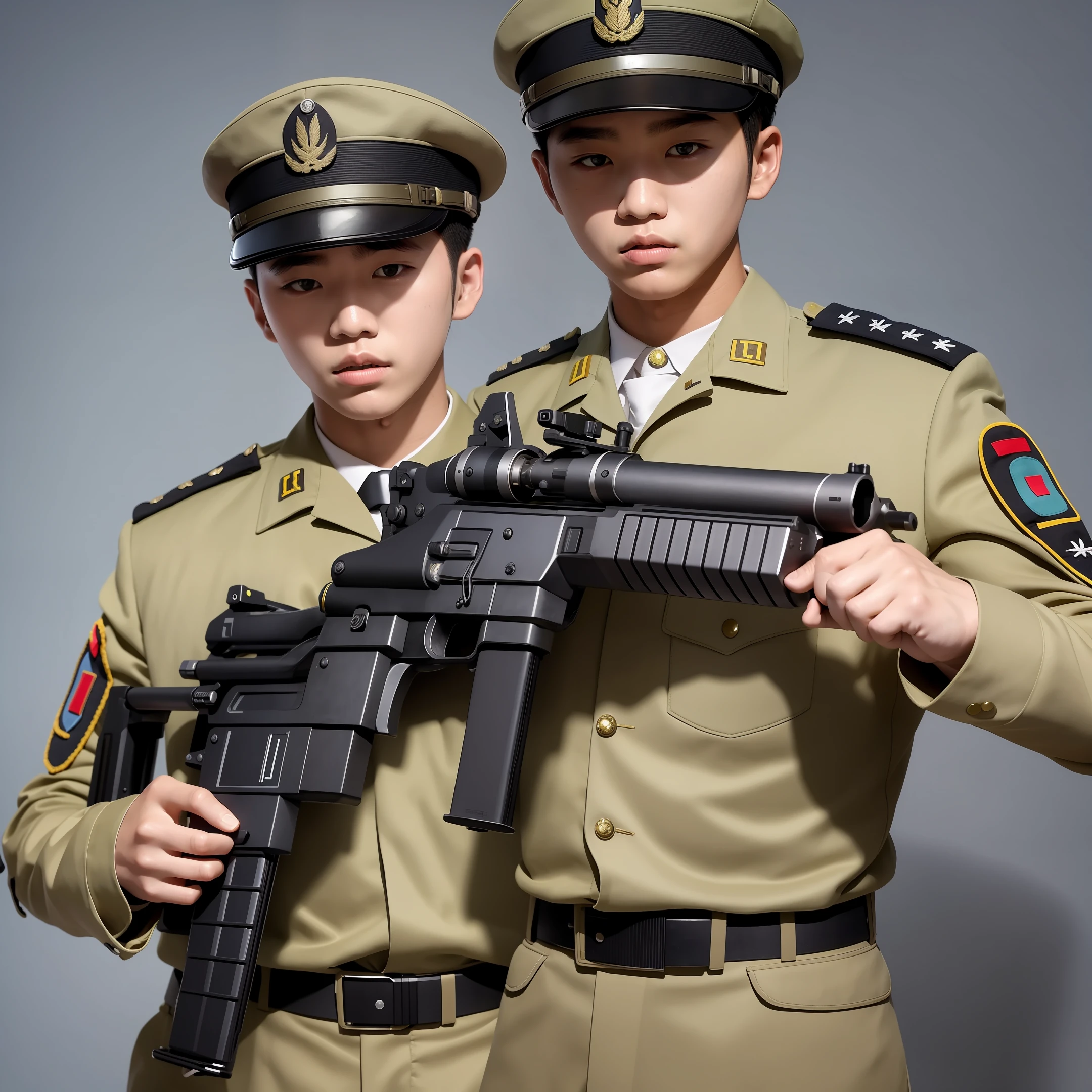 Cool young Korean soldier holding a K2 rifle with the rank of sergeant high-resolution live-action