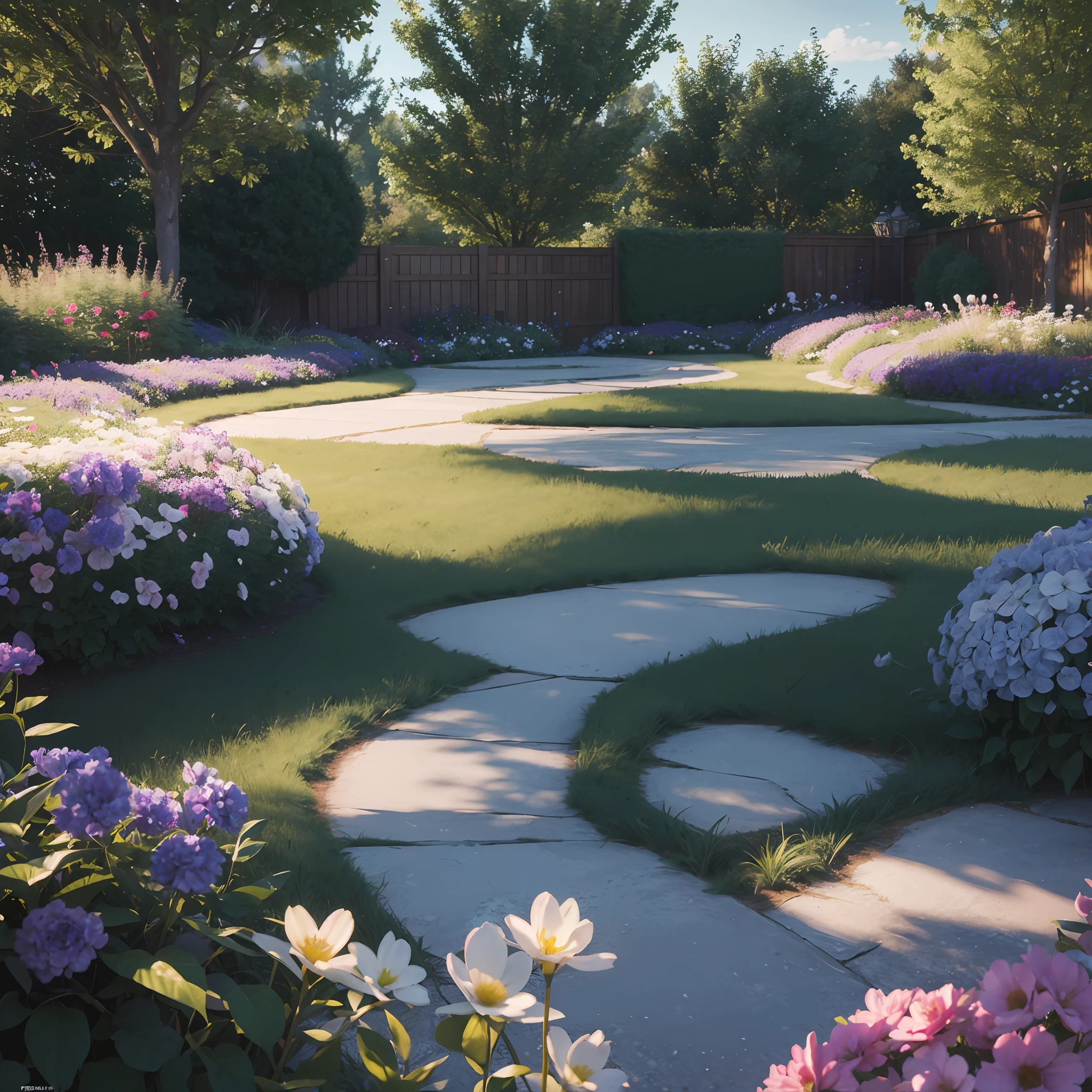 Masterpiece, 8k, perfect composition, back garden, flowers, realistic rendering, 3d rendering, fully detailed rendering, perfect sunlight, SFW, (masterpiece:1,2), best quality, masterpiece, highres, original, extremely detailed wallpaper, perfect lighting, (extremely detailed CG:1.2),